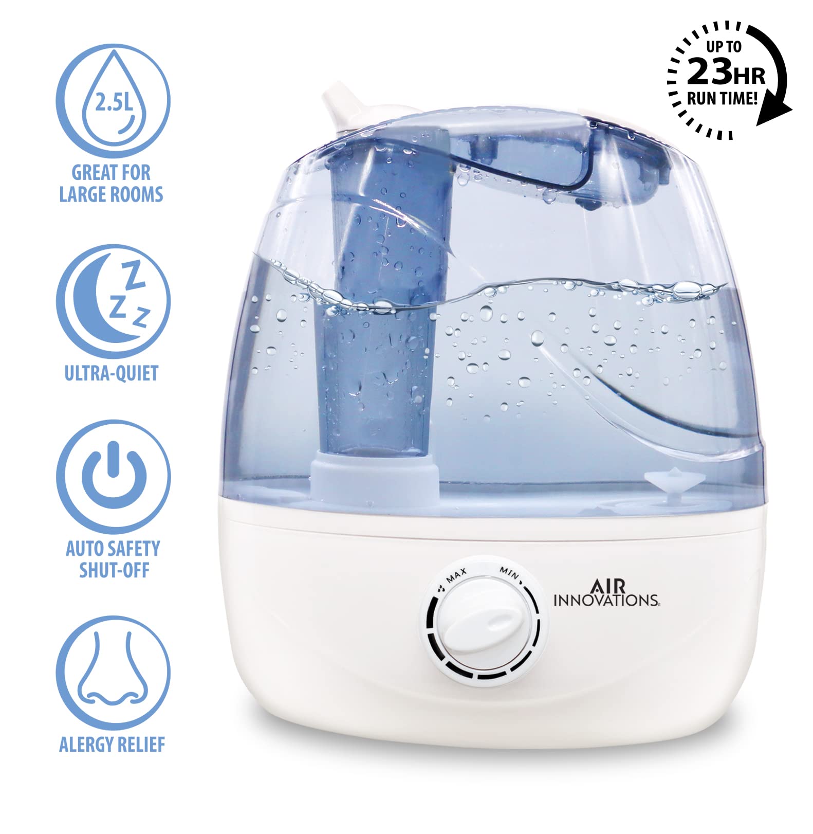 Air Innovations Ultrasonic Bedroom Humidifier Large 2.5L Tank Runs For 23Hs With One Tank Ultra Quiet Auto Power Off When Waterl