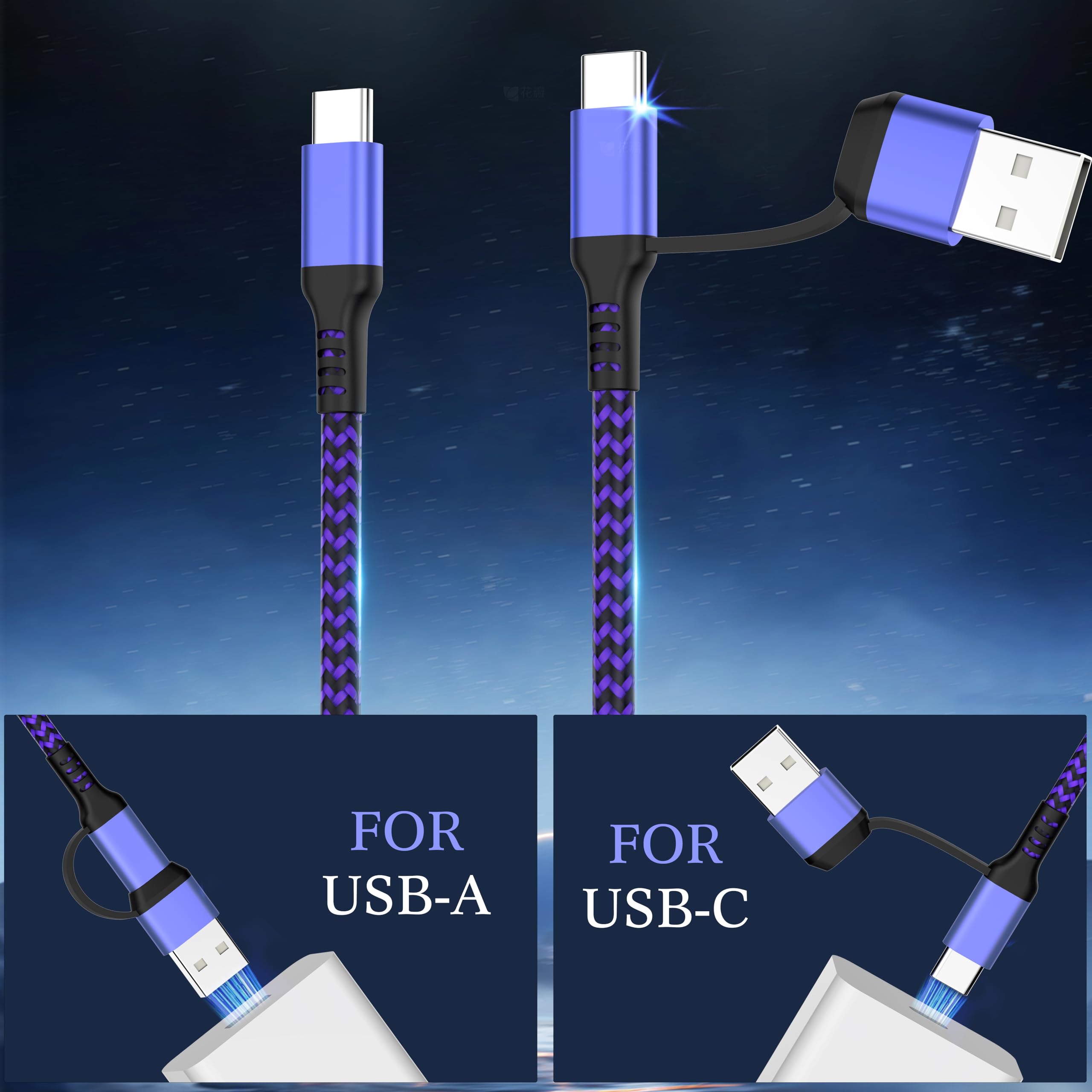 Qqlike Usb C Cable 6Ft, 2Pack 60W 2In1 Charging Cable Type C Charger Fast Charging Cable Nylon Braided Usb A/C To Usb C Cable Fo