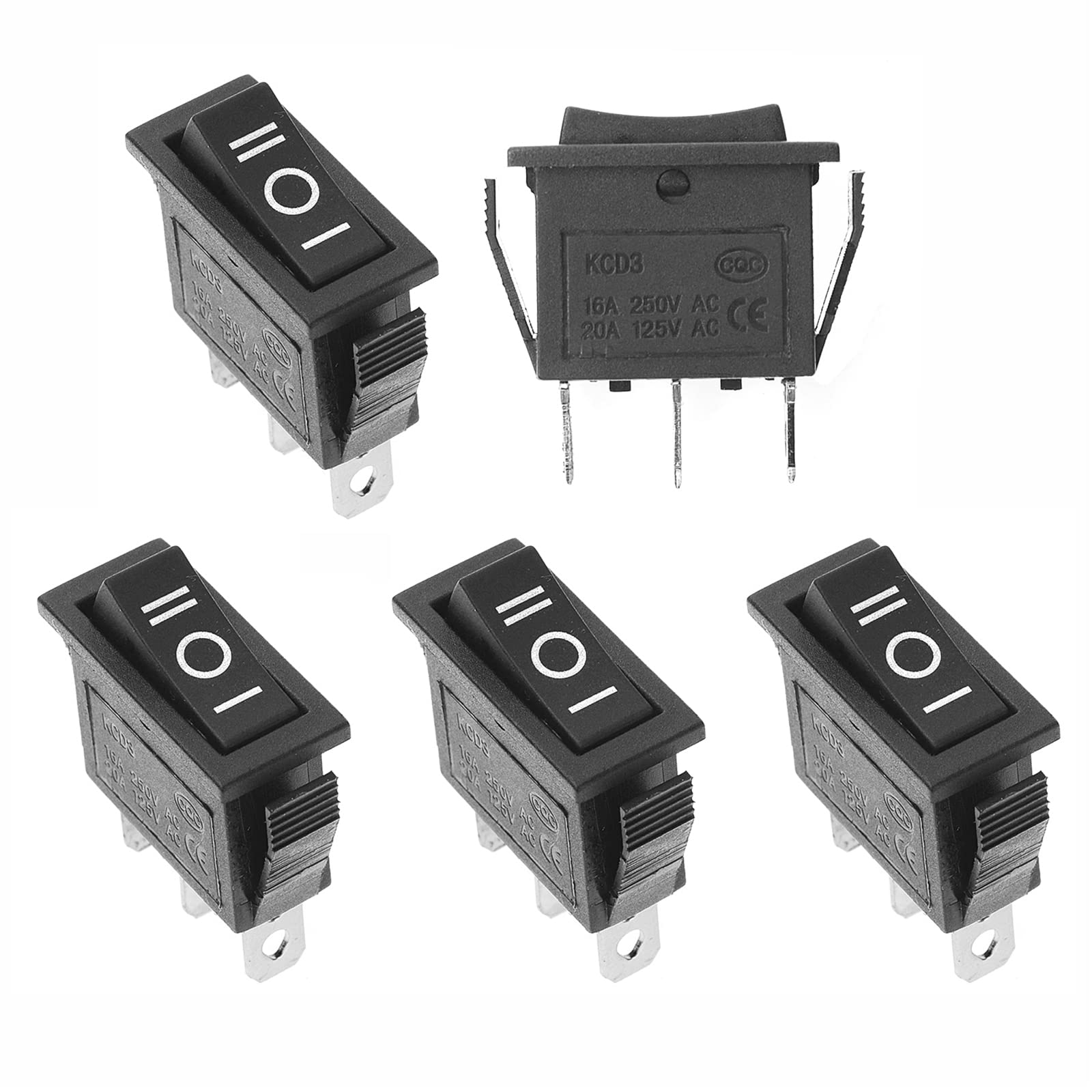 5Pcs Spdt 3 Pins 3 Position On/Off/On Toggle Rocker Switch Ac 15A/250V 20A/125V For Car Boat Kcd3