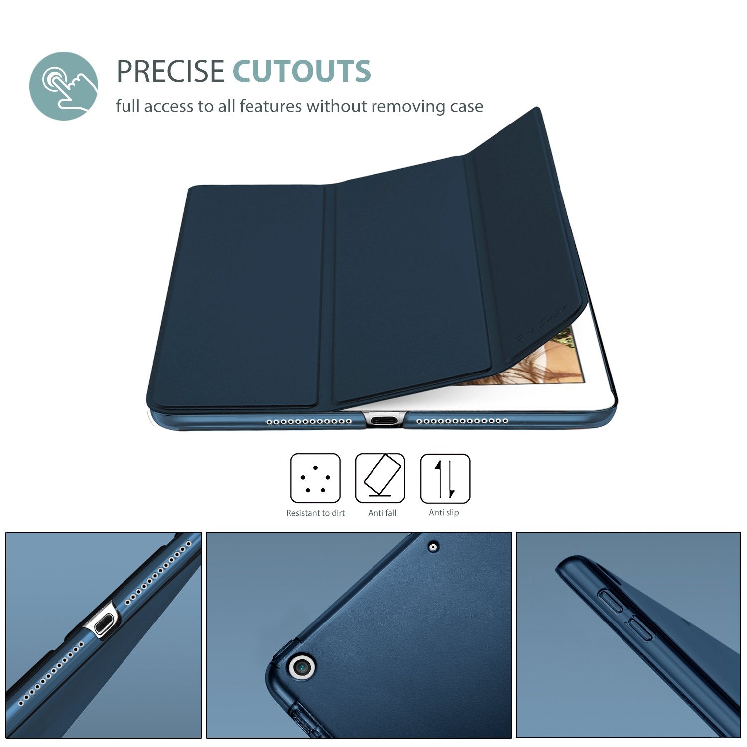 Procase For Ipad 9.7 Inch Case Ipad 6Th/5Th Generation Case 2018 2017(Model: A1893 A1954 A1822 A1823), Ultra Slim Lightweight Stand Case With Translucent Frosted Back Smart Cover  Navy