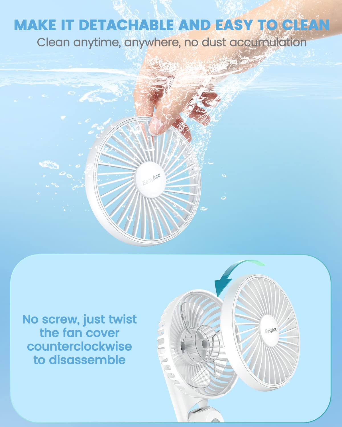 Easyacc Portable Hand Held Fan, Ultra Quiet 5 Speed Personal Fan, Led Dispay Usb C Rechargeable Handheld Fan, 180 Foldable Small