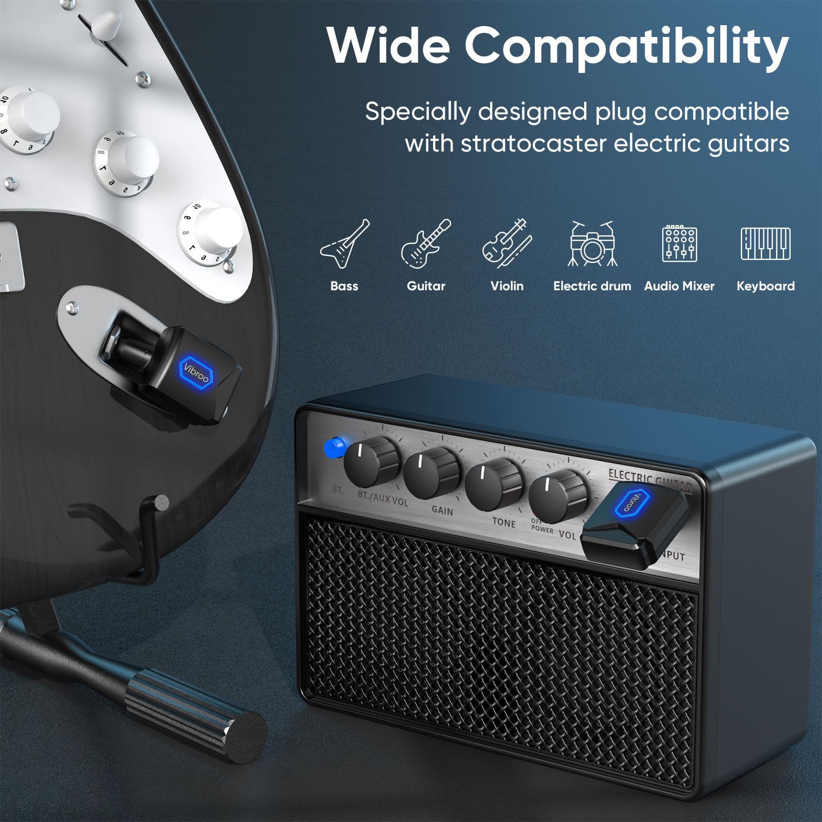 Vibroo 5.8Ghz Wireless Guitar System, Charging Case Included, Wireless Transmitter And Receiver With 4 Channels For Guitars Bass