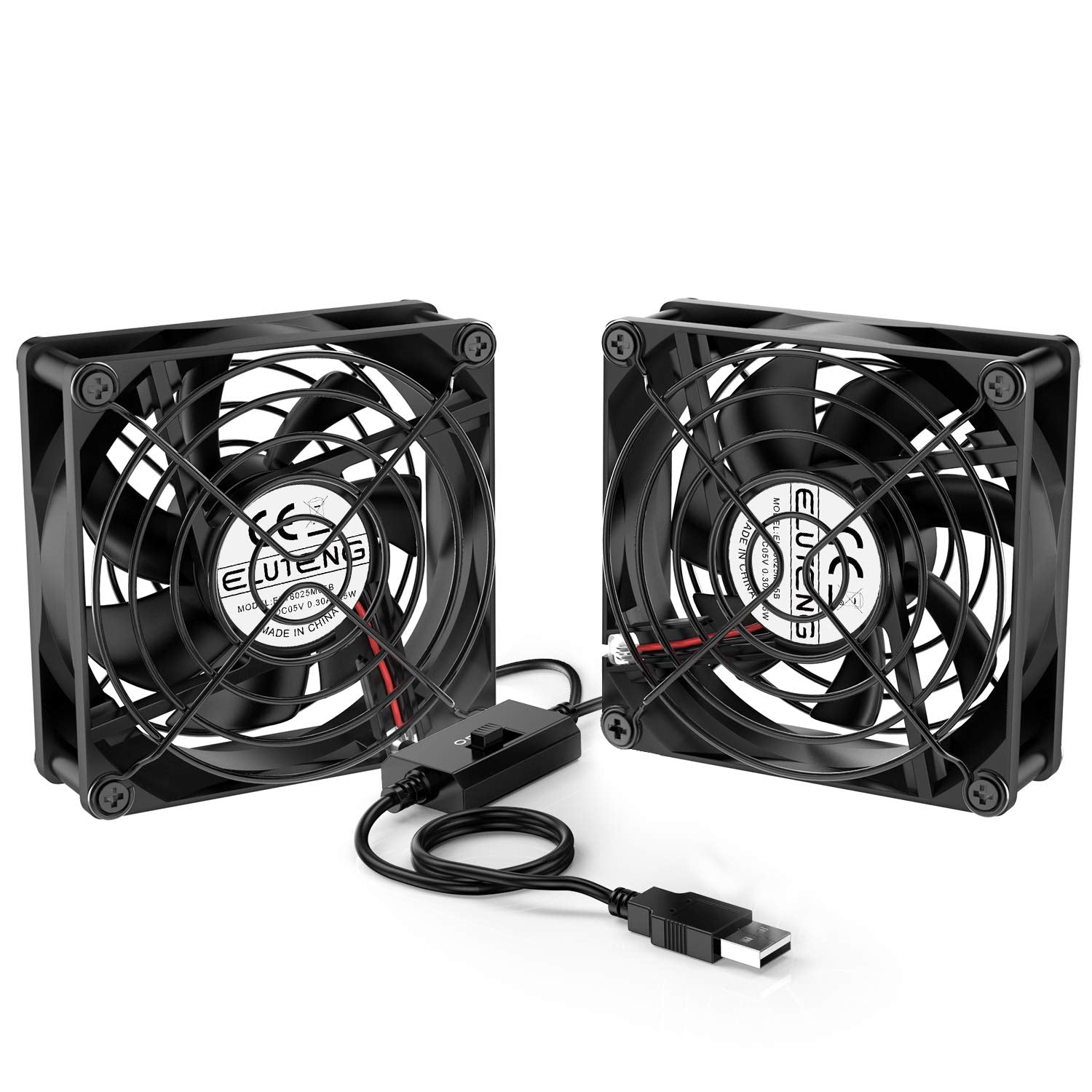 Eluteng Dual Usb Fan 80Mm, 3 Speed Adjustable Usb Ventilator With 2750Rpm 5V Fan For Computer/Laptop/Router/Tv Cabinet/Dvr/Xbox/