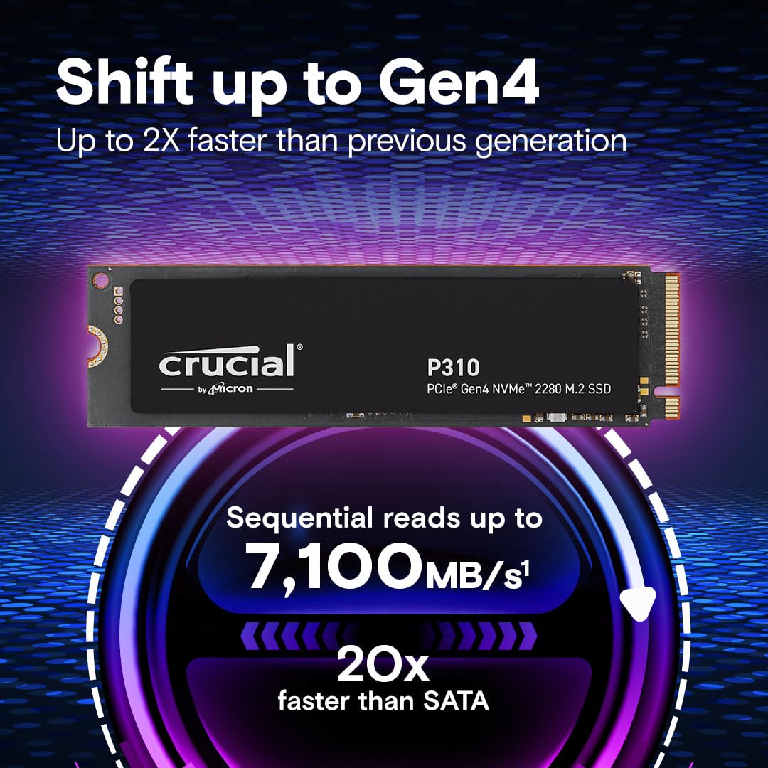 Crucial P310 1Tb 2280 Pcie Gen4 3D Nand Nvme M.2 Ssd   Up To 7,100 Mb/S   Shift Up To Gen4, With Acronis Offer, Internal Solid S