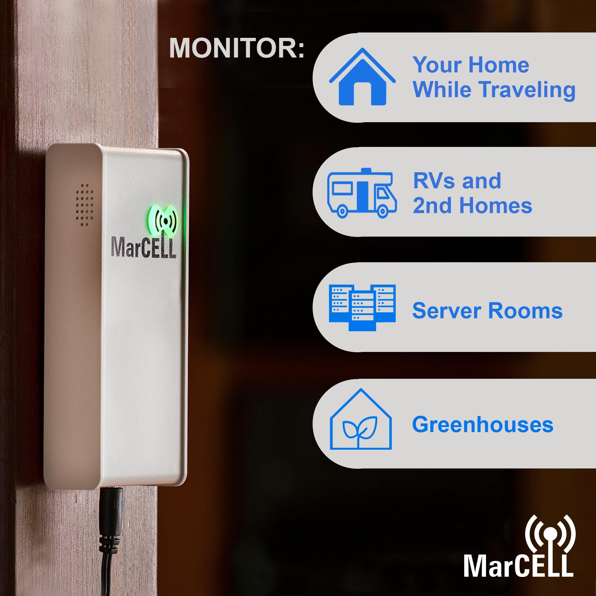 Marcell Cellular Temperature, Humidity & Power Monitor (Verizon)   Made In The Usa   Rvs, Pet Safety Monitoring, Second Home Mon