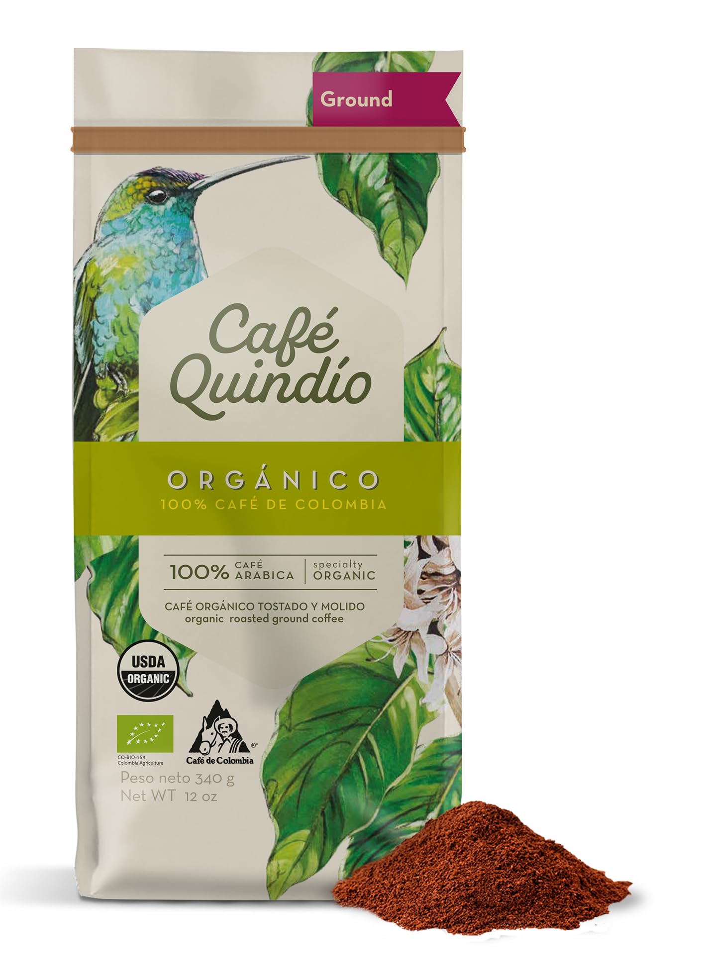 Cafe Quindio Medium Roast 100% Colombian Excelso Ground Arabica Coffee - USDA Certified Organic - 12 Ounce (Pack of 1)