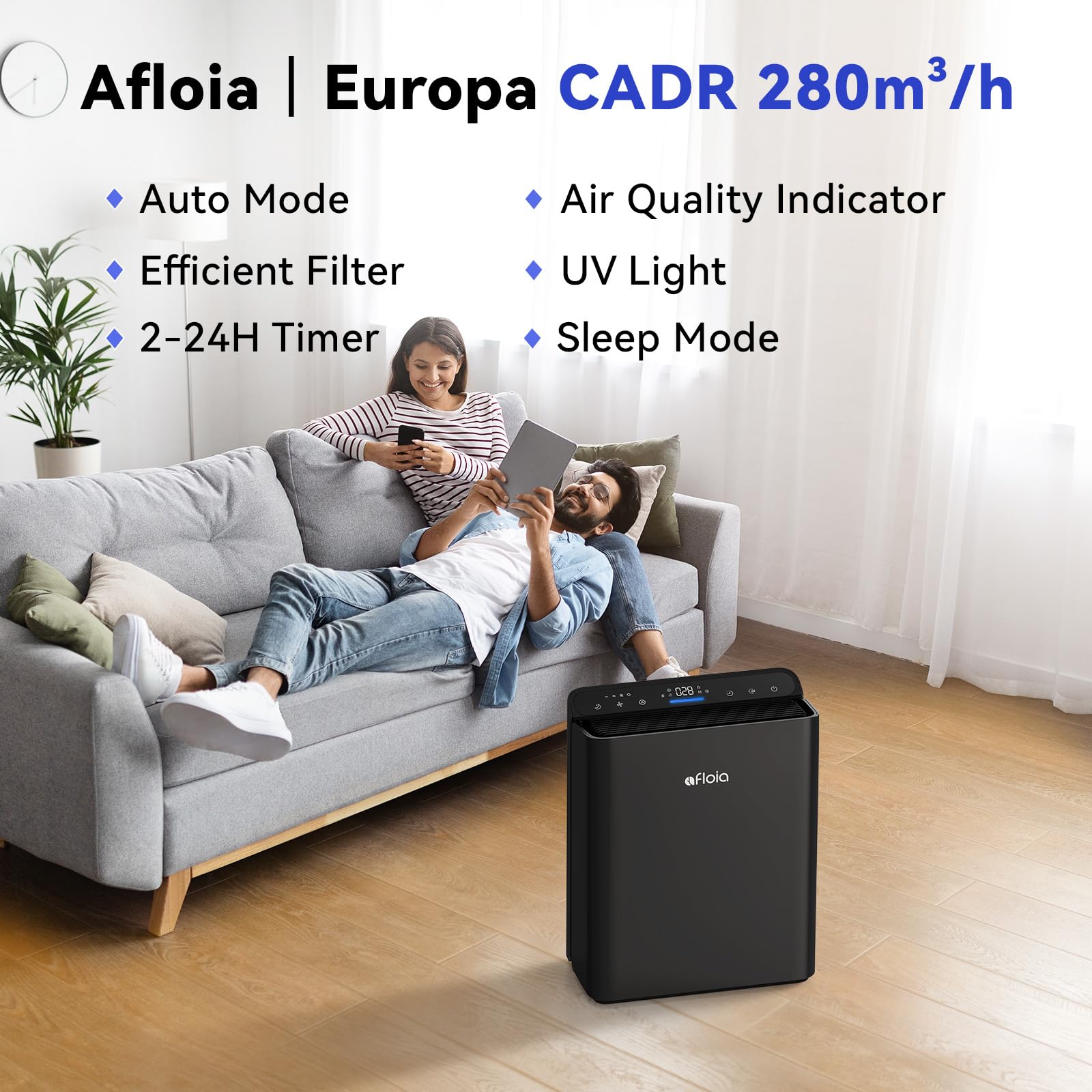 Afloia Air Purifiers For Bedroom Home Large Room Up To 1280Ft, 3 Stage Efficient Filter With Laser Air Quality Sensor For Pets H