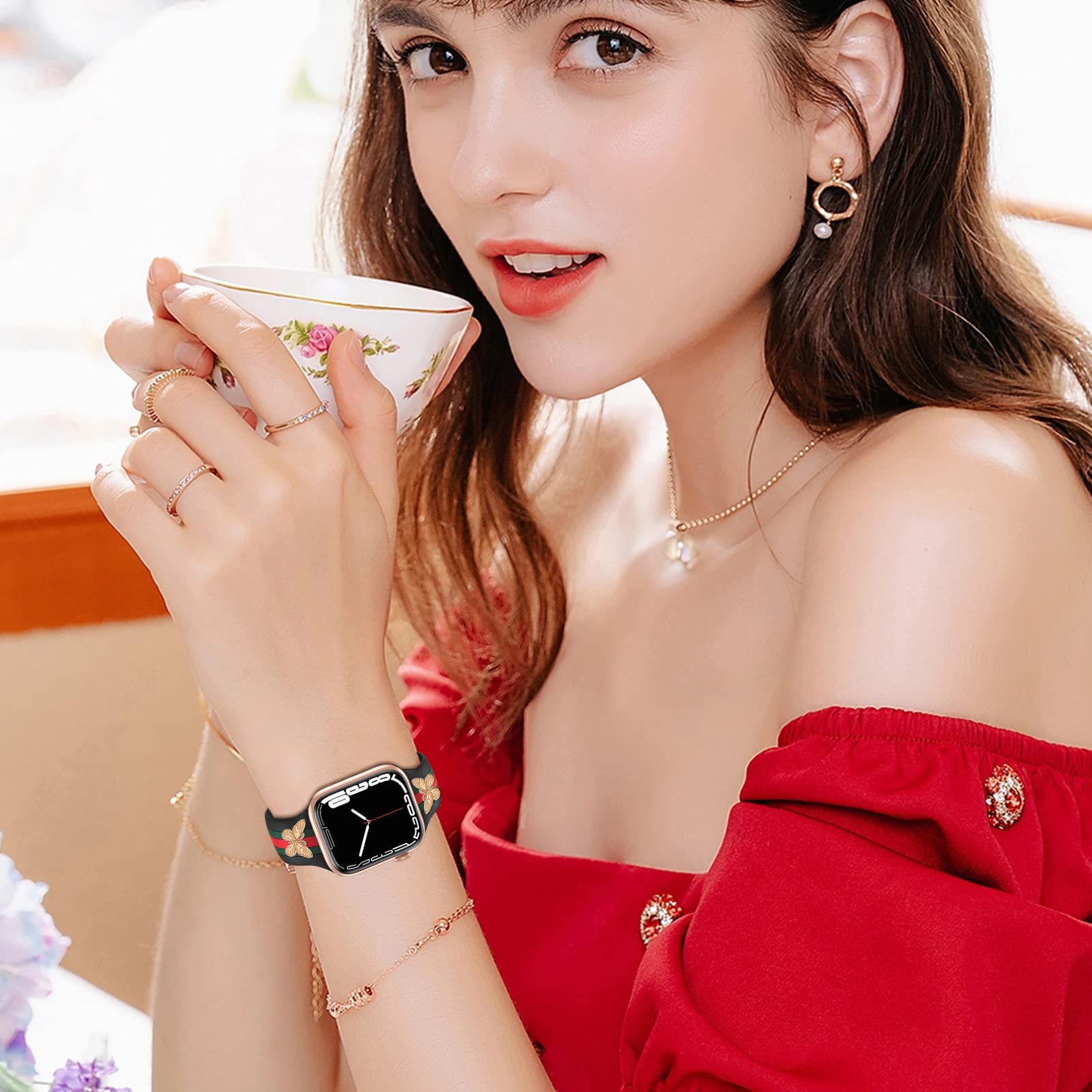 2 Pairs Watch Band Charms Compatible With Apple Watch Band 38Mm 40Mm 41Mm 42Mm 44Mm 45Mm 46Mm 49Mm Women, Stylish Metal Designer