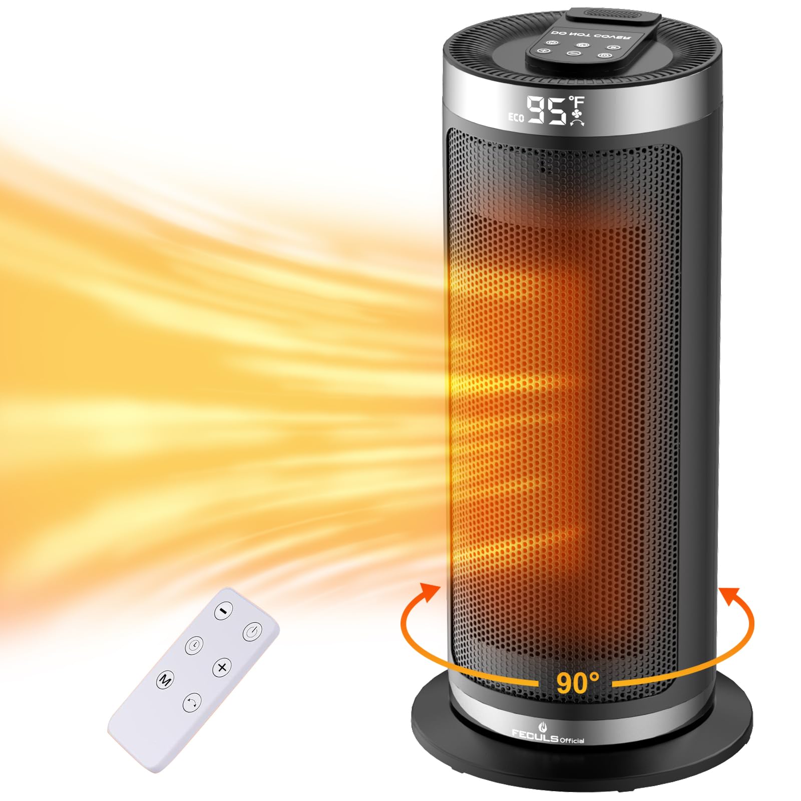 1500W 16'' Space Heater With Remote Control & Thermostat, Portable Ptc Ceramic Electric Heater 4 Heating Modes, 12 Hour Timer, 9