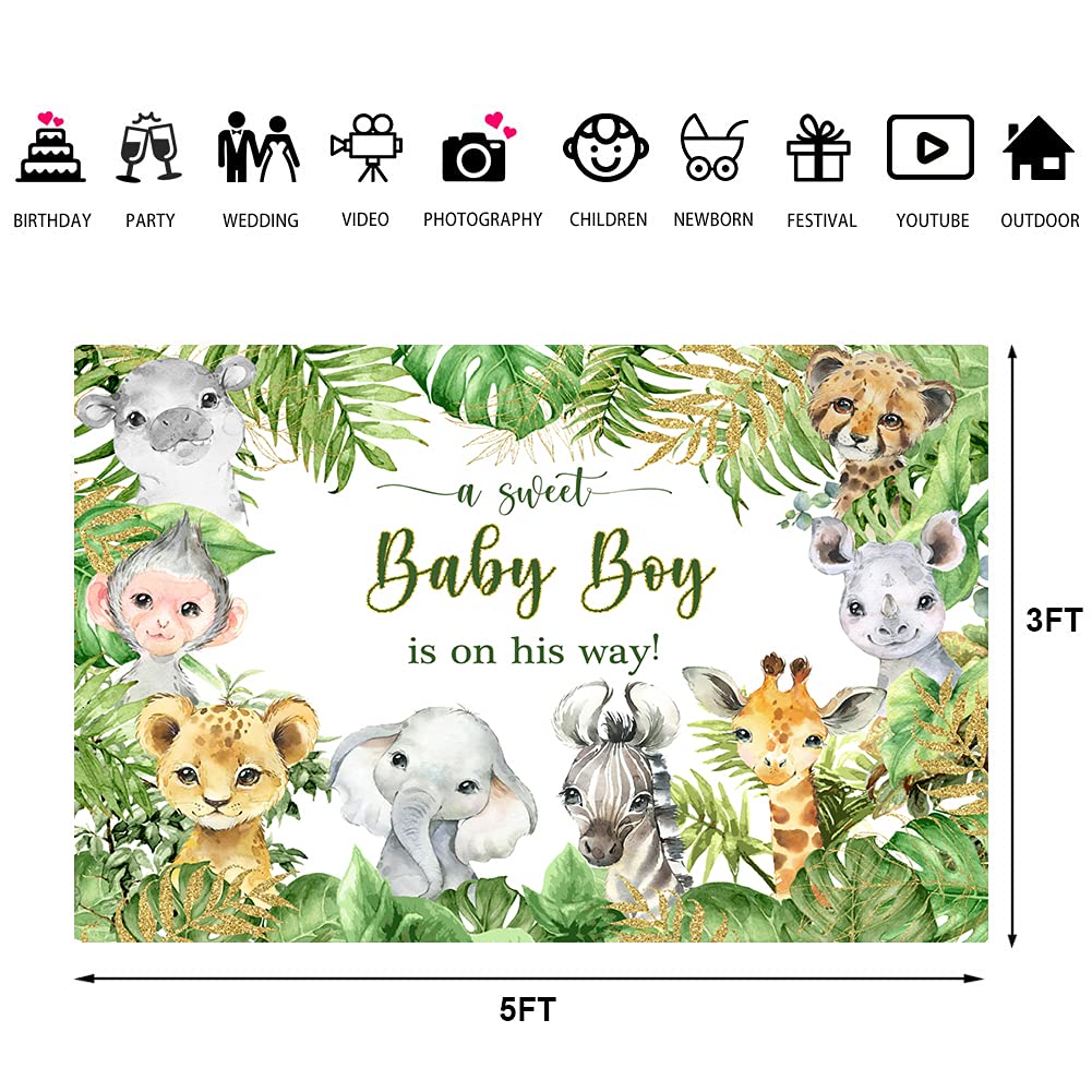 Lofaris Safari Animals Baby Shower Backdrop Jungle Theme Baby Shower Party Background Newborn Baby A Sweet Boy Is On His Way Par