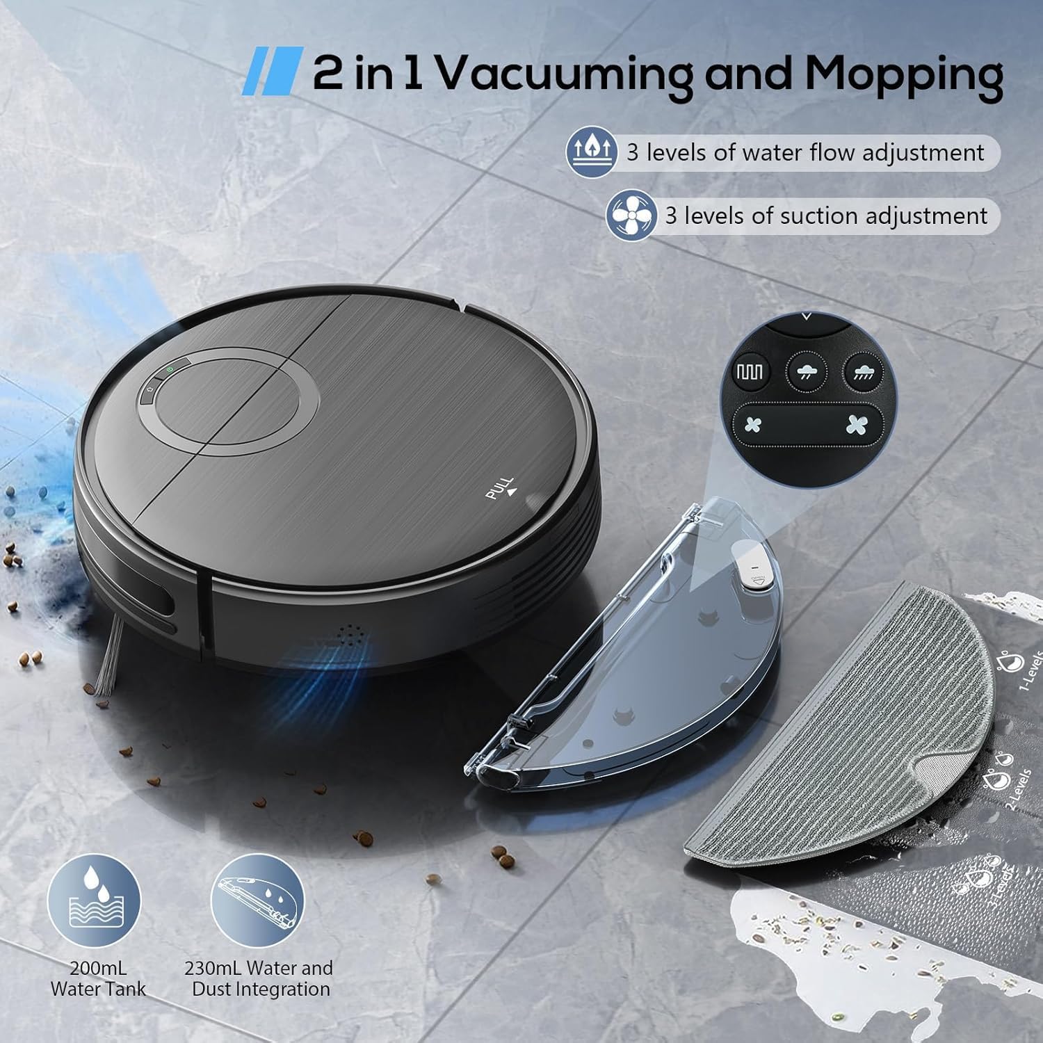 Robot Vacuum And Mop Combo, 2 In 1 Mopping Robot Vacuum Cleaner With Schedule, Wi Fi/App/Remote, 2000Pa Max Suction, Self Chargi