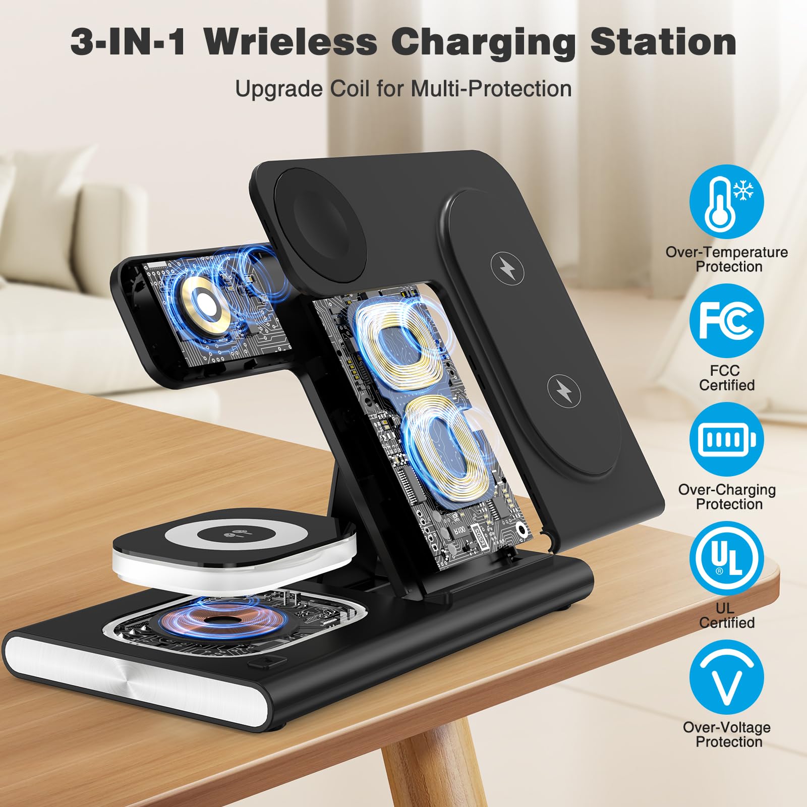Wireless Charging Station For Iphone 15 Pro Max/14/13/12/11, 25W 3 In 1 Wireless Charger Stand ? Usb C Cable 3Ft, Wireless Charg