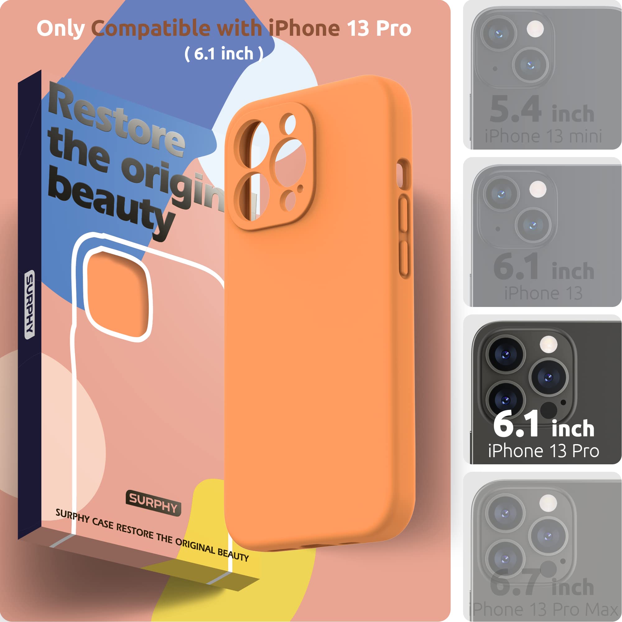 Surphy Compatible With Iphone 13 Pro Case With Screen Protector, (Camera Protection + Soft Microfiber Lining) Liquid Silicone Ph