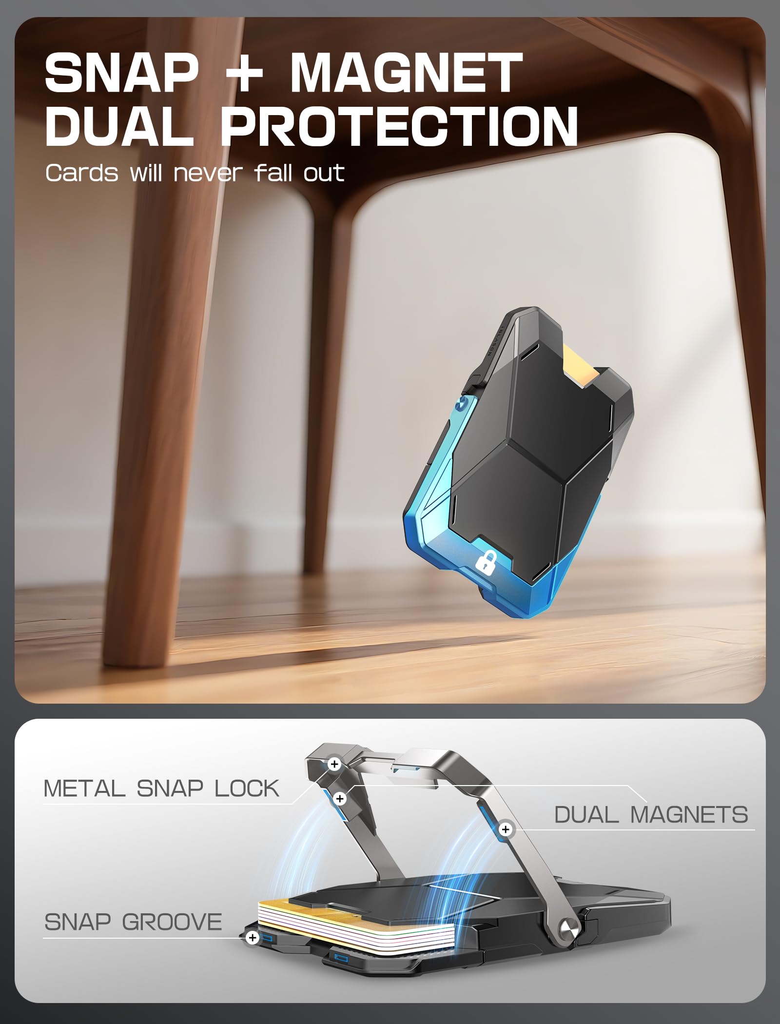 I-Blason For Magsafe Wallet With Stand, Magnetic Wallet For Iphone [6 Cards Holder] [Rfid Blocking] [Metal Lock Cover] [Extra Ma