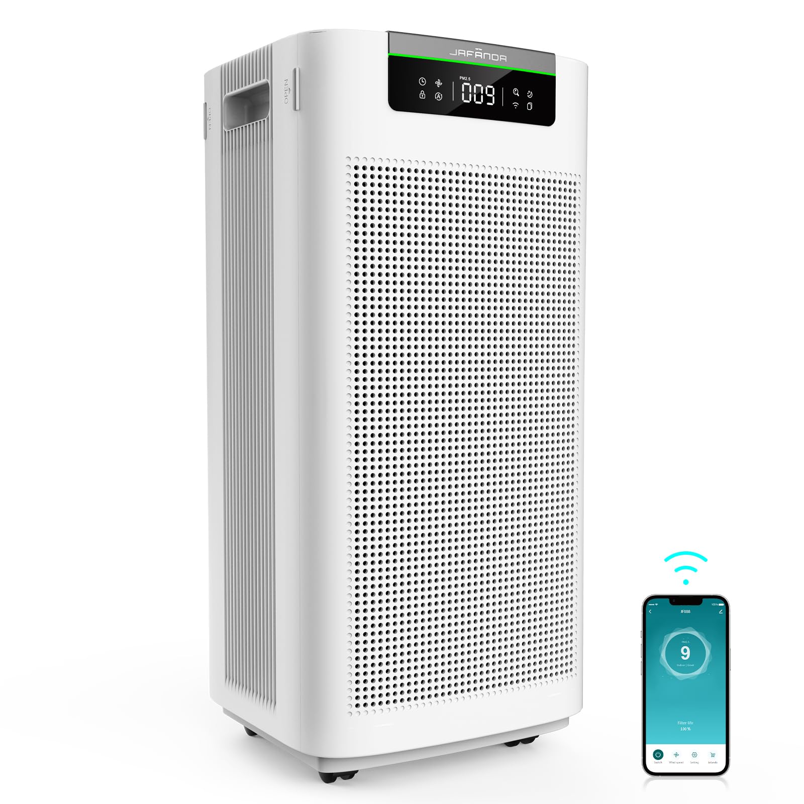 Jafnda Air Purifier for Home Large Room 3800 ft, APP & Alexa, Ture HEPA Activated Carbon Air Filter, Smart HEPA Air Purifiers fo