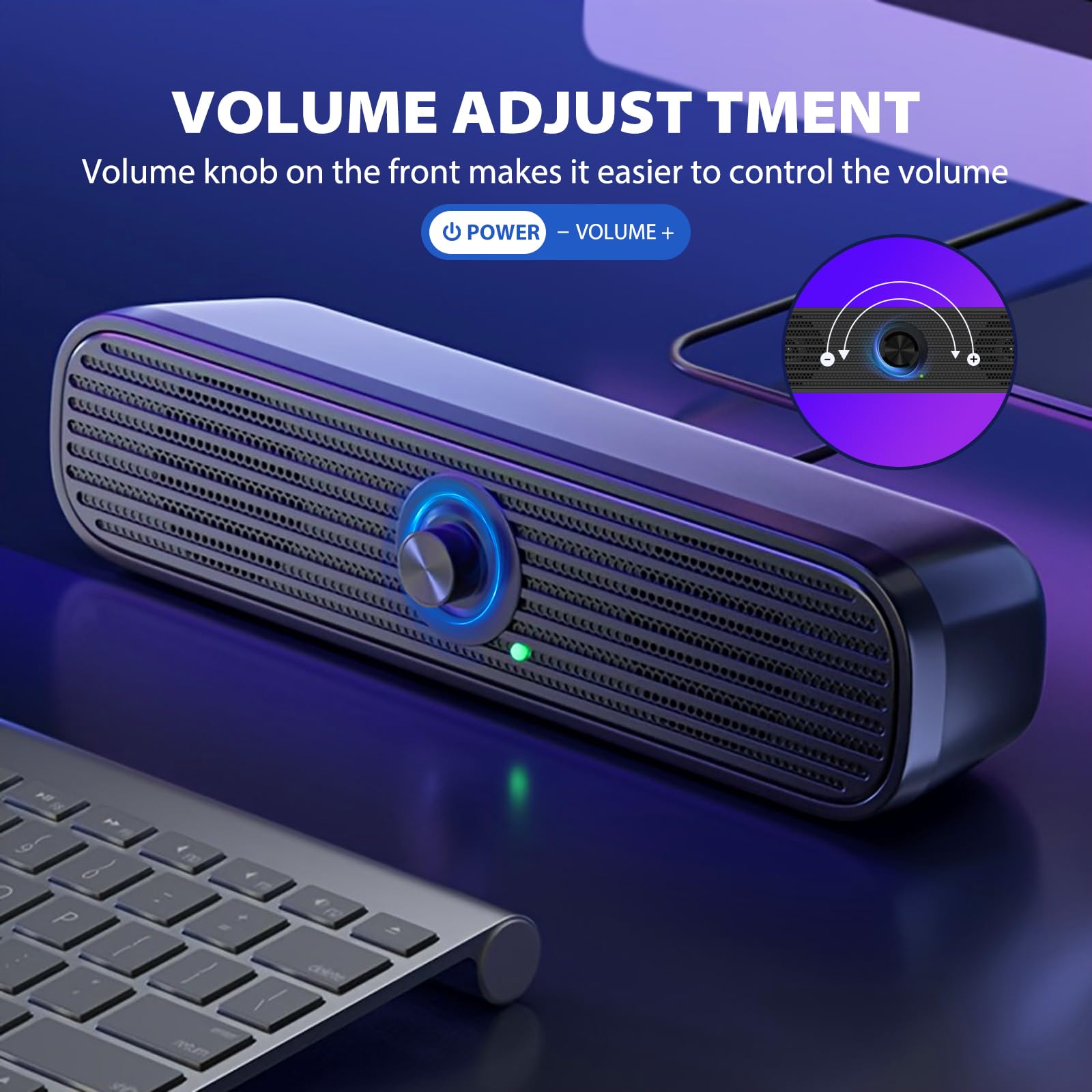1Mii Computer Speakers For Desktop Laptop Tablet, Usb Powered Pc Speakers, Wired Mini Soundbar With Volume Control For Cellphone