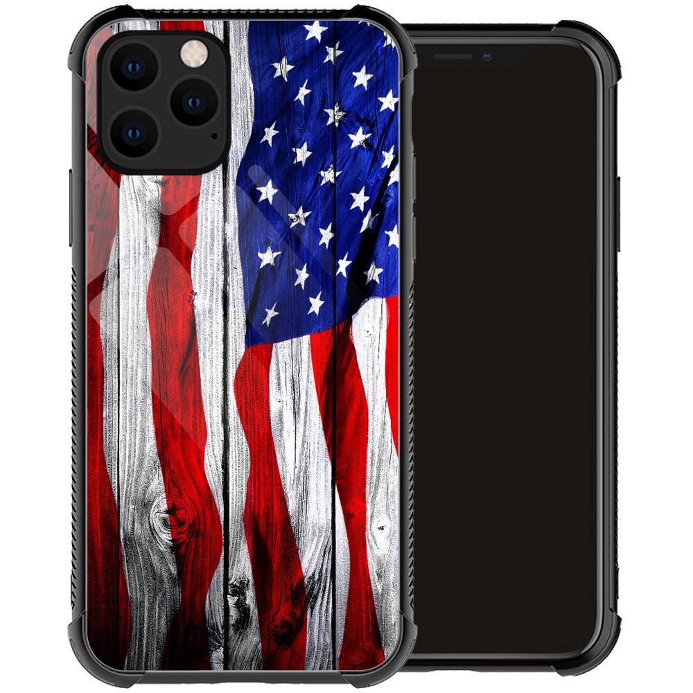 Zhegailian Case Compatible With Iphone 12 Case,Wood Usa Flag Case For Iphone 12 Pro Case Men Boys, Drop Protection Pattern With