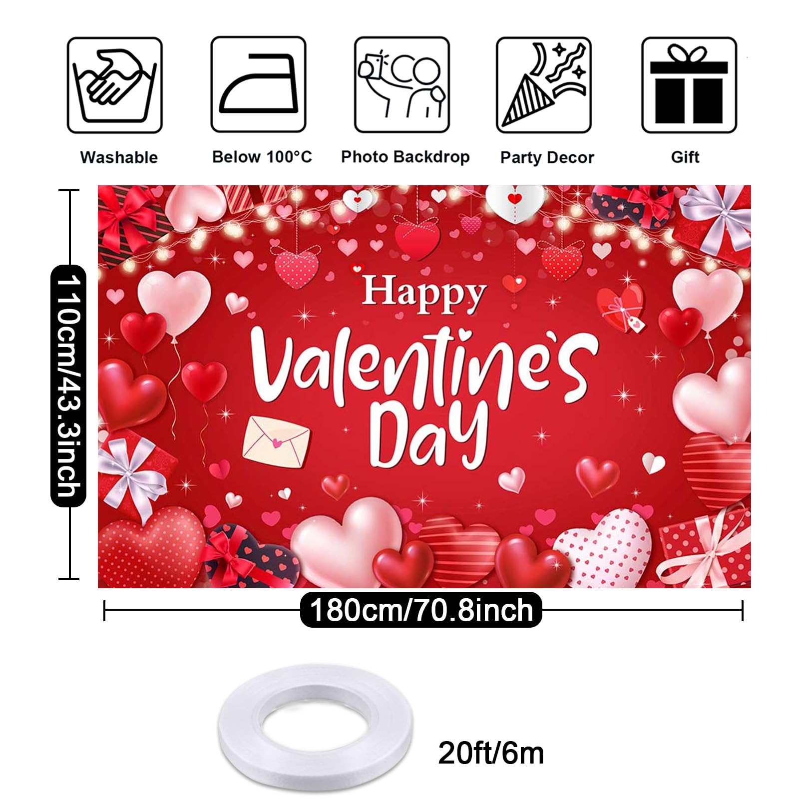 Mocsicka Happy Valentines Day Banner Red Valentines Day Backdrops For Photography Romantic Love Valentines Day Banner Photo Back