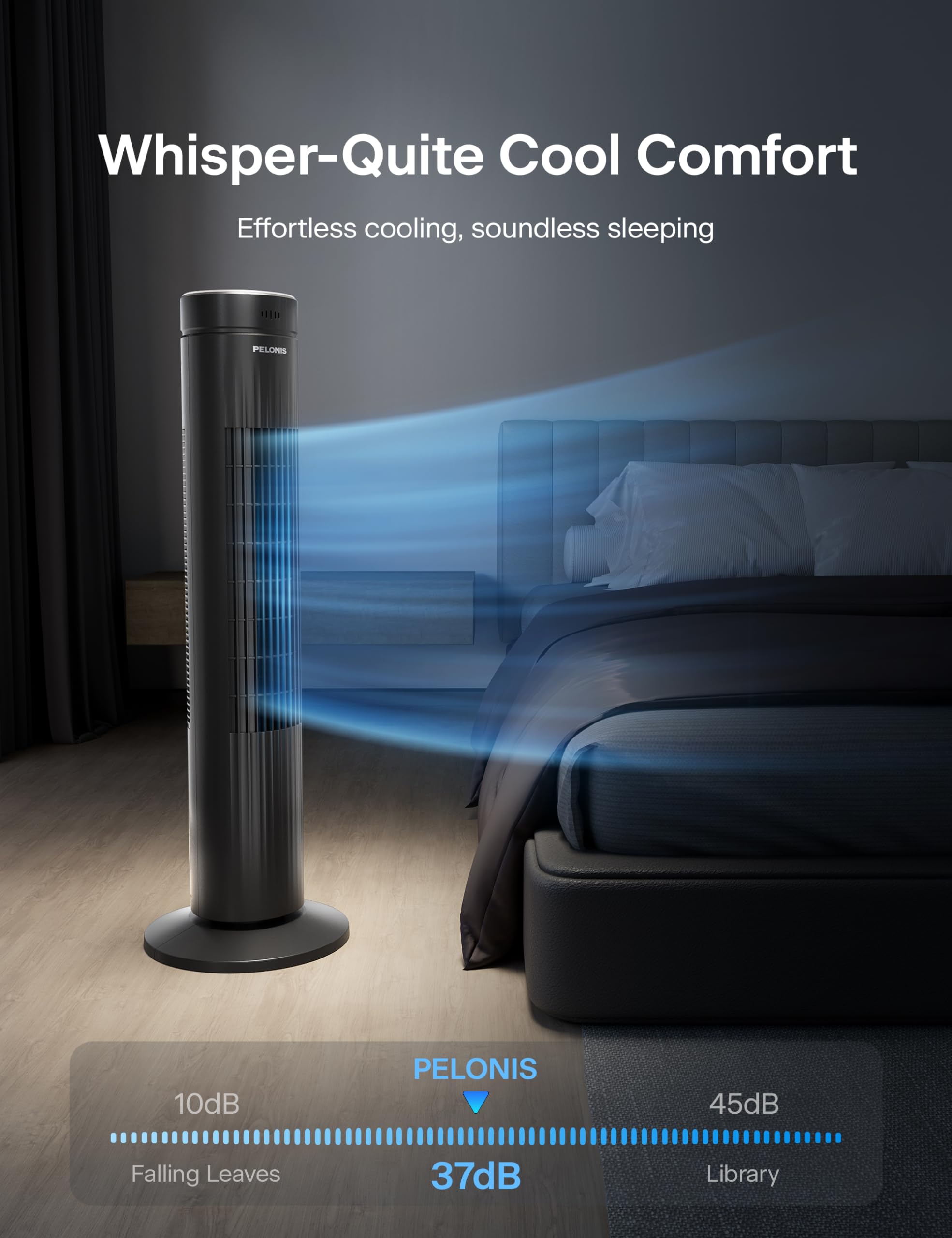 Pelonis 30 Inch Oscillating Tower Fan For Bedroom   3 Speed, 37Db Quiet Tower Fan With Remote Control And 7 Hour Timer   Etl Cer