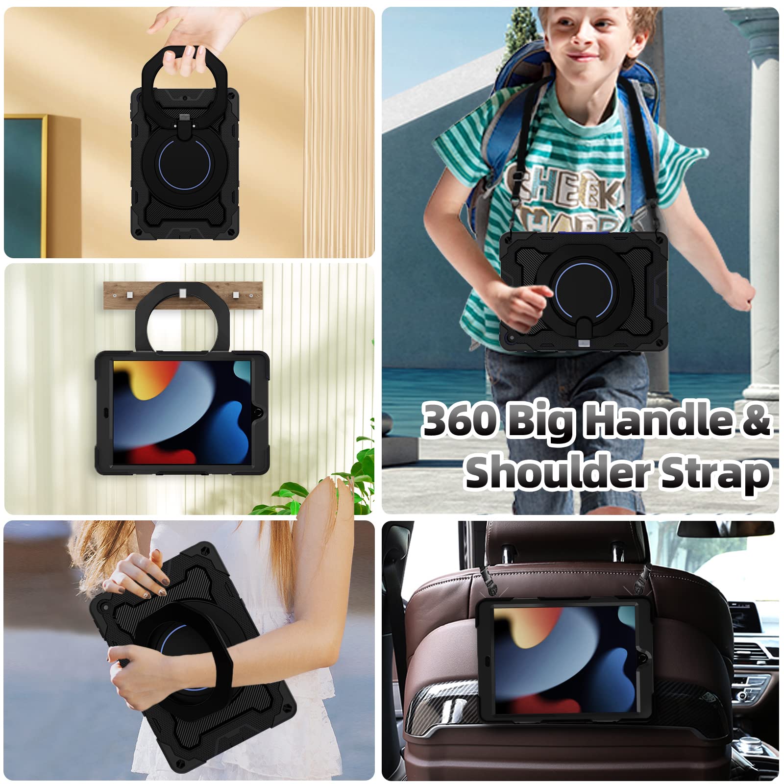 Roiskin For Ipad 10.2 Case 9Th 8Th 7Th Generation With Screen Protector [15Ft Drop Protection], 360 Rotating Kickstand Shoulder