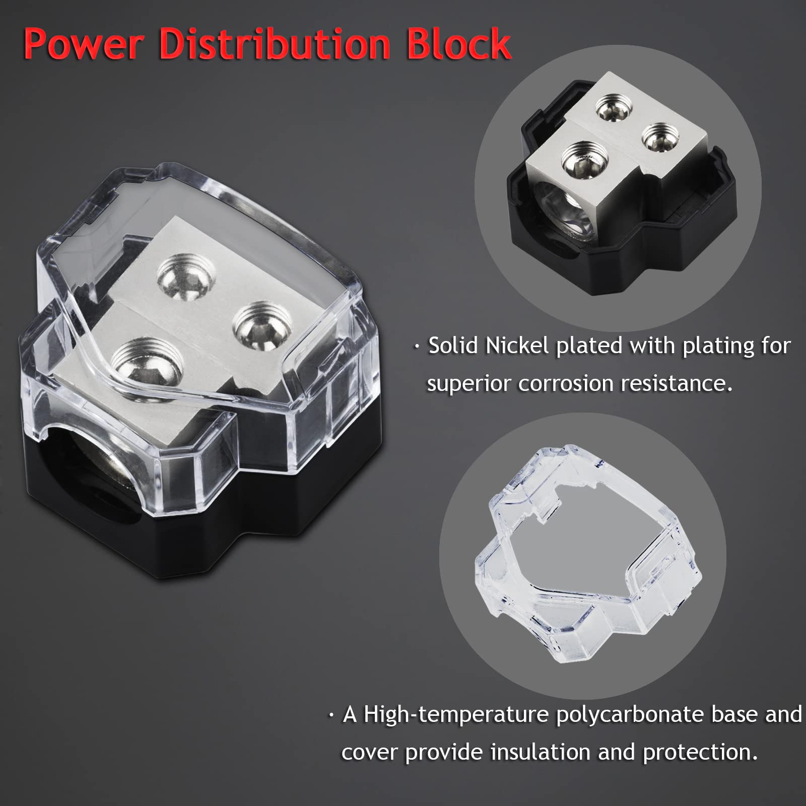 Hamolar 4 Pack 2 Way Power Distribution Block, 0/2/4 Gauge In / 4/8 Gauge Out Amp Power Distribution Ground Distributor Connecti