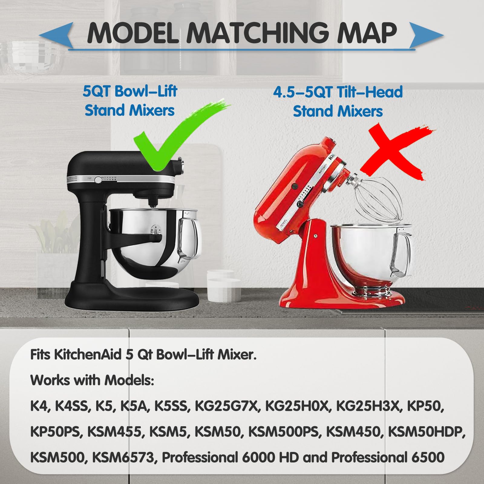 Moloudan Stainless Steel Whisk Attachment for KitchenAid 5 Quart Bowl-Lift Mixer, Heavy Duty, Dishwasher Safe, K5AWW Replacement Wire Whip