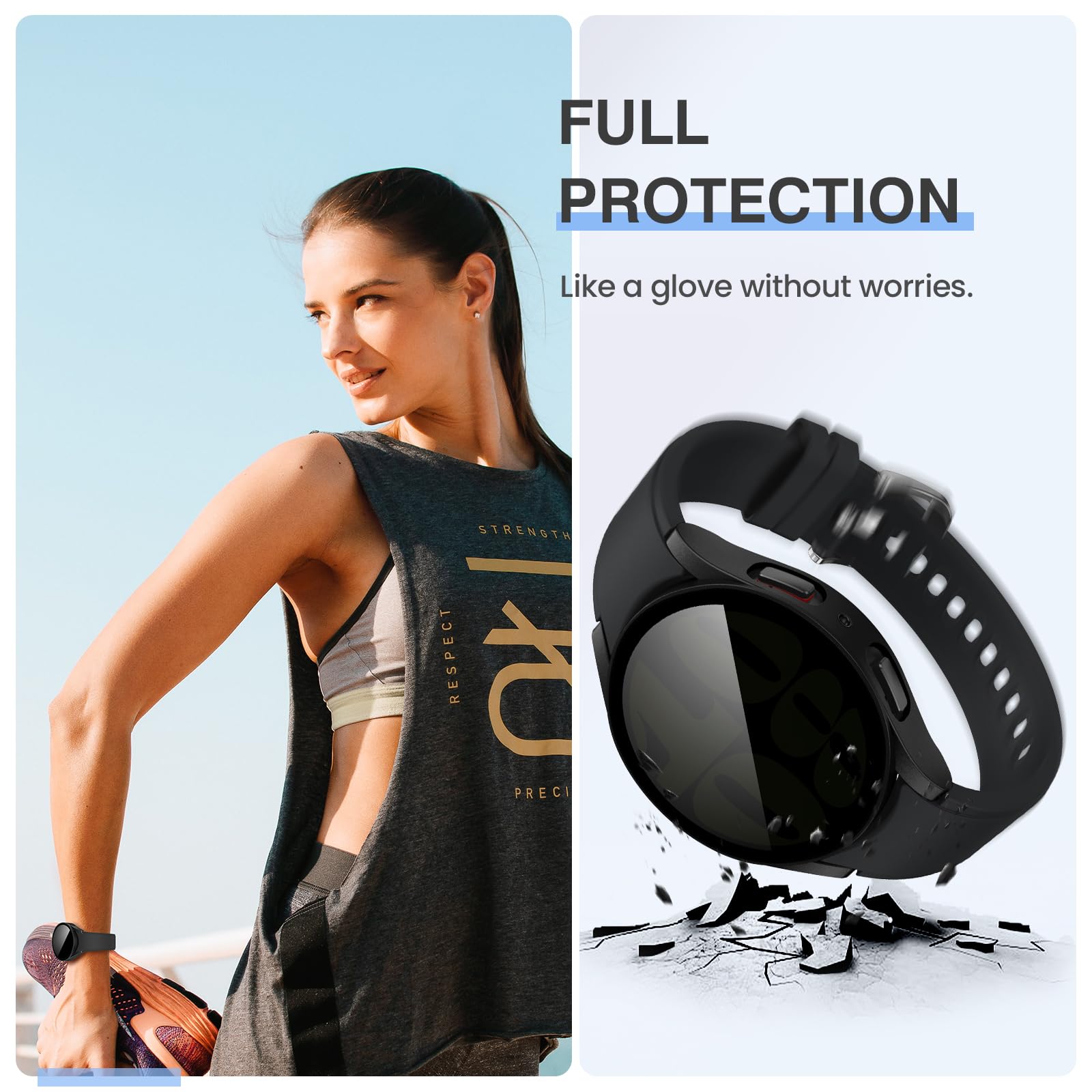 Tensea [1Pack] For Samsung Galaxy Watch 6 2023 Screen Protector Case 44Mm Accessories, Protective Face Cover For 44 Mm, Hard Bum