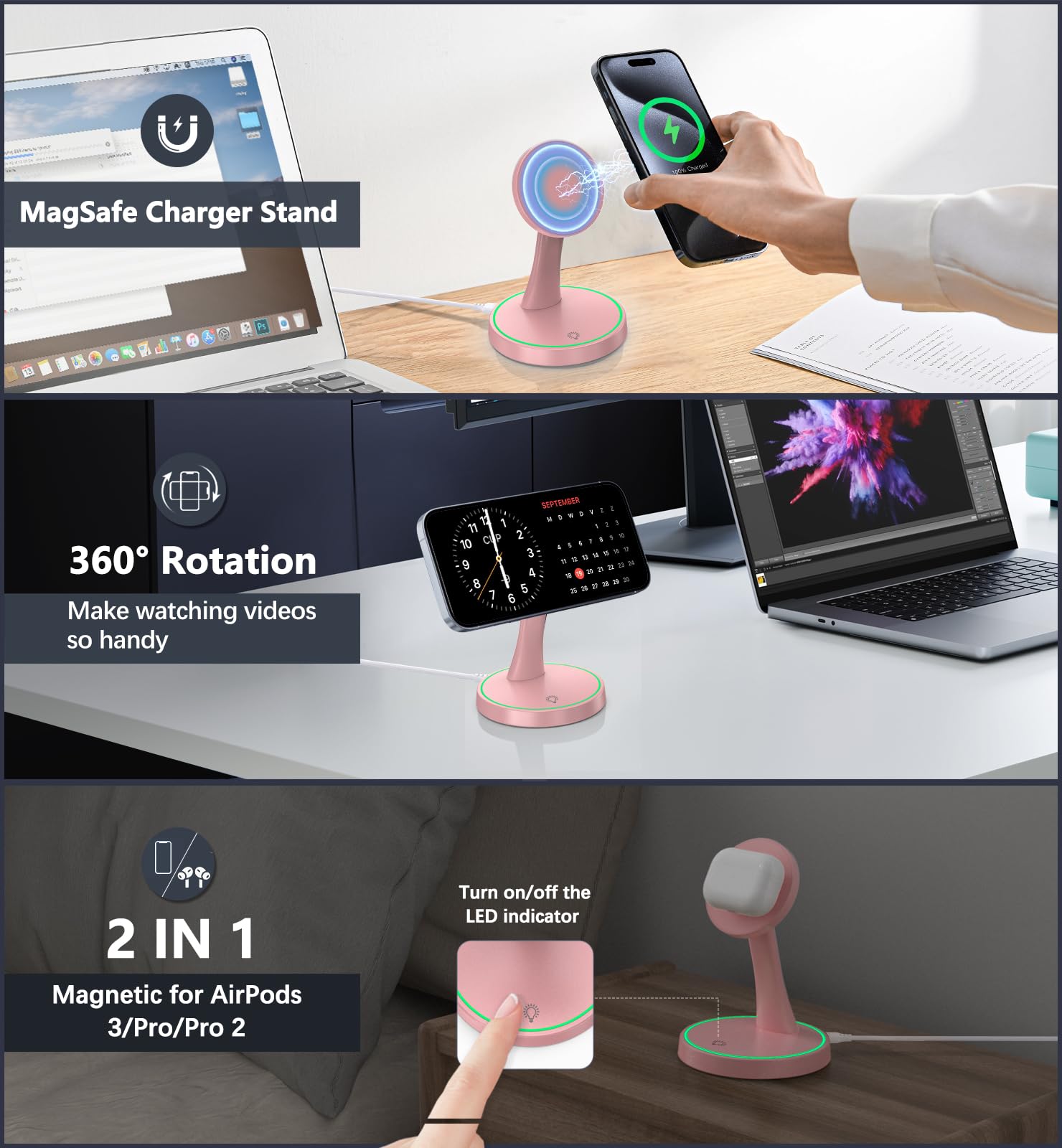 Voice Tank Magnetic Wireless Charger Stand 15W Fast Mag Safe Charger For Iphone 15/15 Pro/15 Plus/15 Pro Max/14/13/12 Series Mag