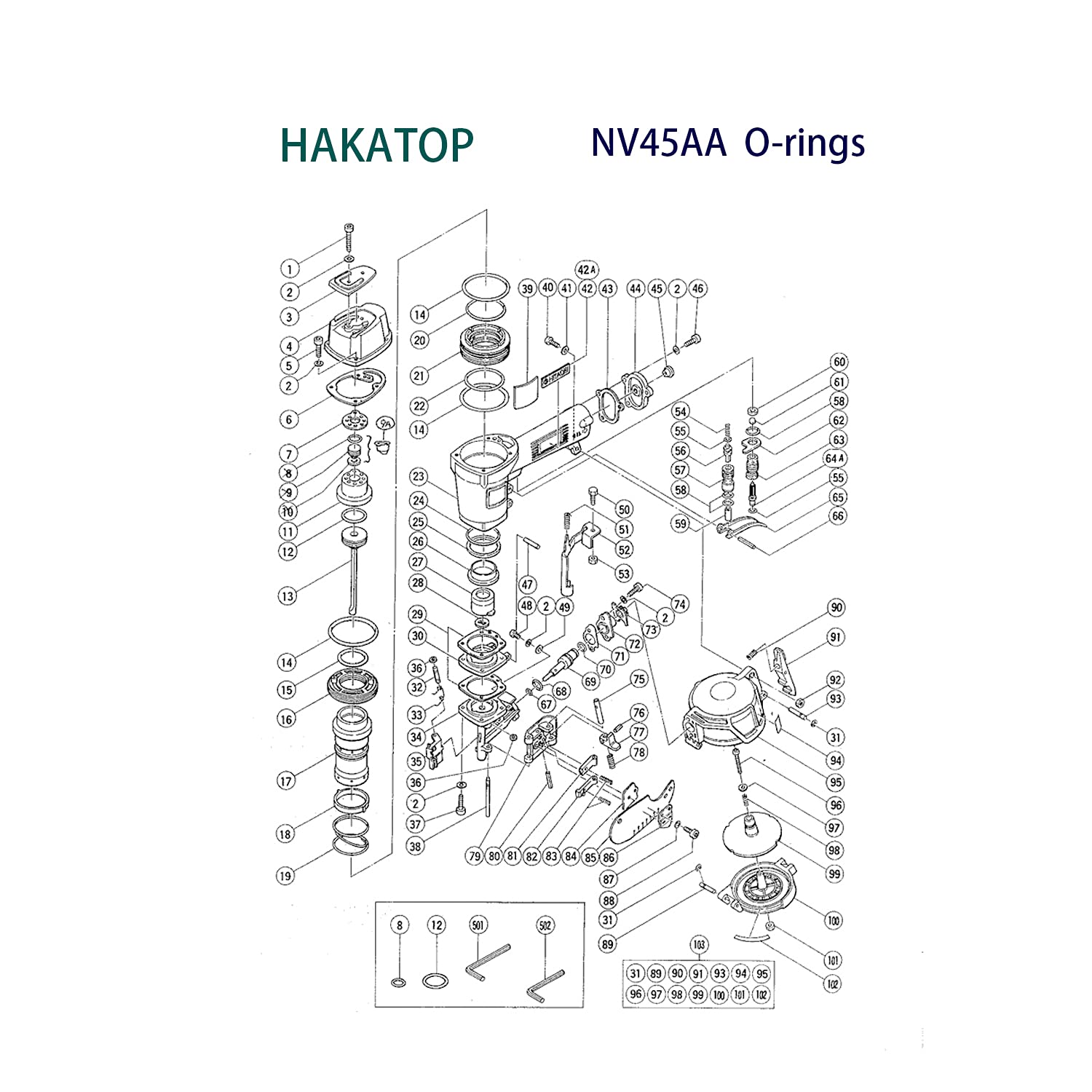 O Ring Kit Fits Hitachi Nv45Aa, Nv45Ab, Nv45Ab2 Coil Roofing Nailer With Trigger O Rings