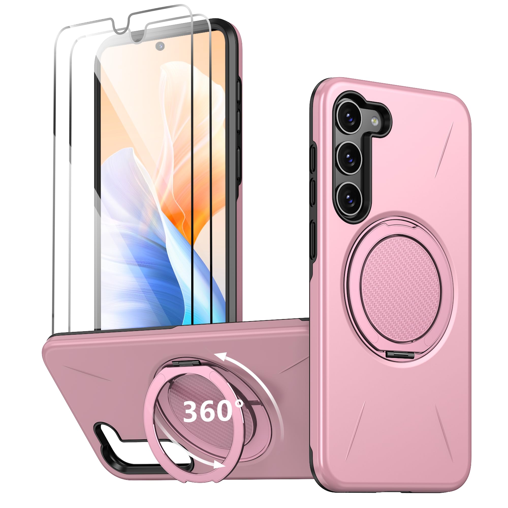 Imuruktek for S23+ Plus Phone Case, with 2 HD Screen Protectors, Strong Magnetic & 360 Rotatable Kickstand for S 23 Plus Phone C