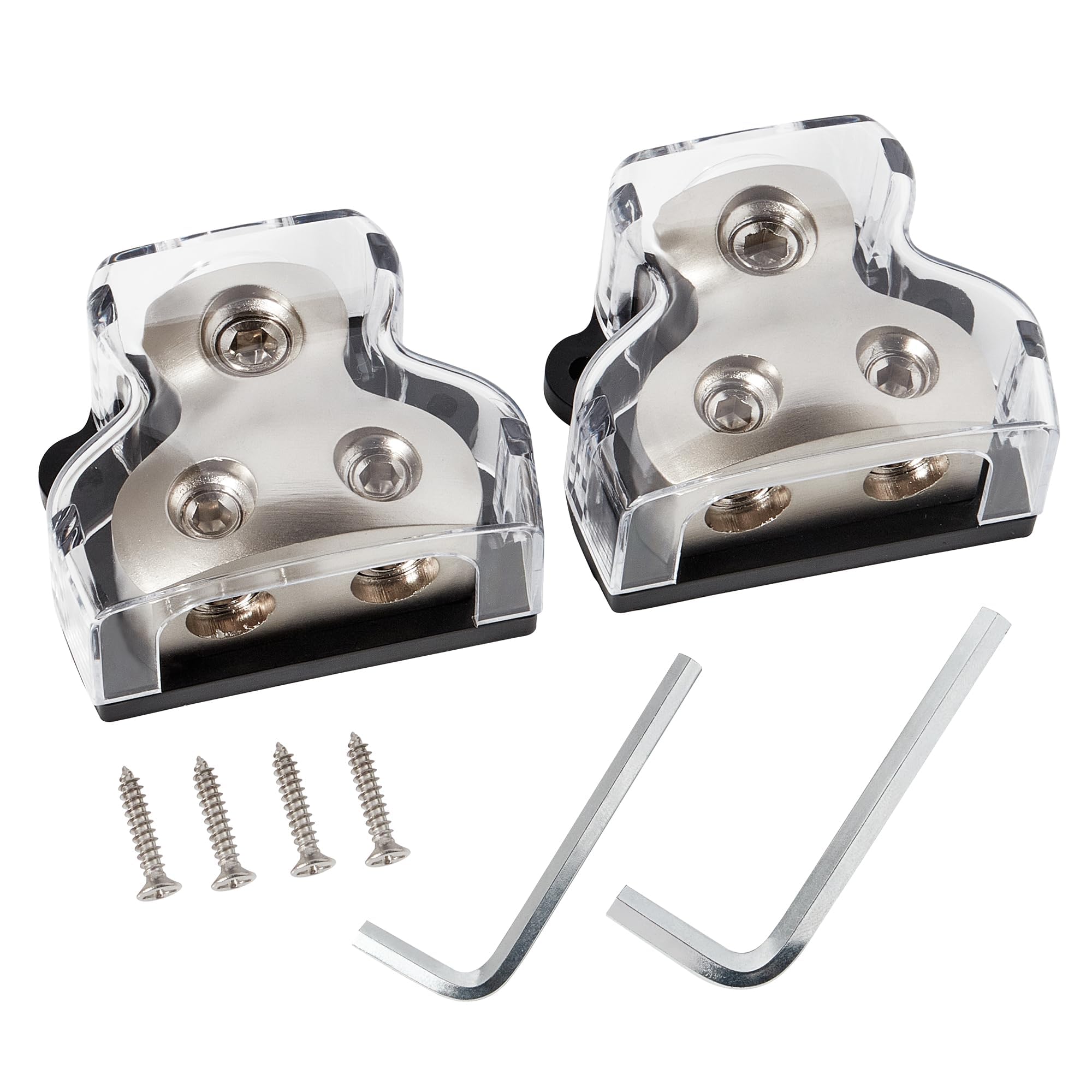 Nuith 2Pcs 2 Way Zine Alloy Power Distribution Block, 0/2/4 Gauge In 4/8 Gauge Out Auto Car Audio Distribution Connecting Block,