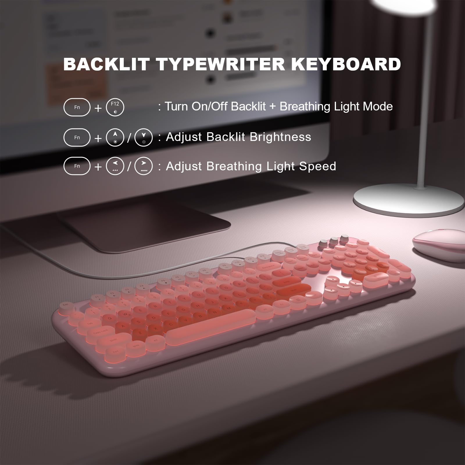 Mowux Wired Keyboard With Backlit, Light Up Computer Keyboards With Multimedia Keys, Full Size Wired Keyboard With Illuminated L