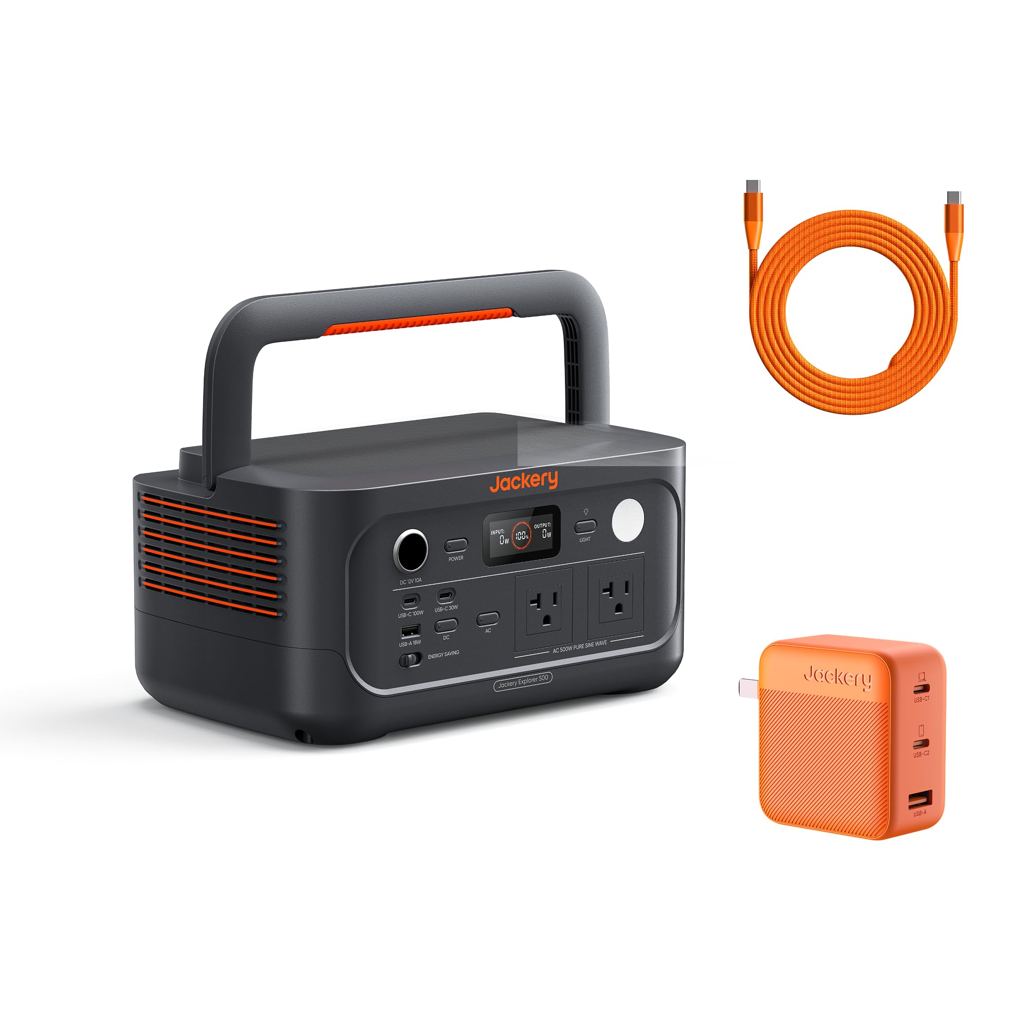 Jackery Explorer 500 v2 Portable Power Station and 102W Fast Charger, 512Wh LiFePO4 Battery, 500W AC/1000W Peak, Solar Generator