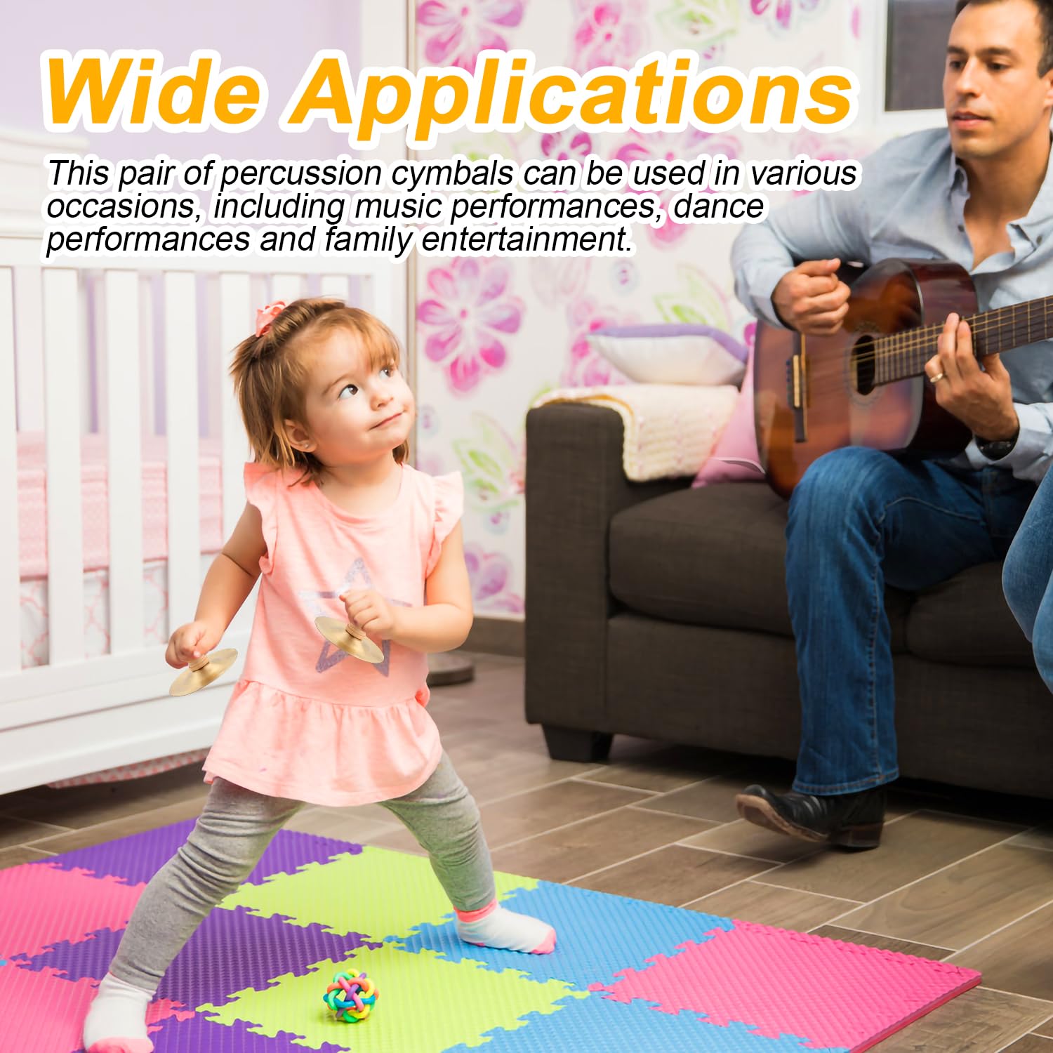 1 Pair 2.76 Inch Finger Cymbals With Wooden Handles, Mini Small Hand Cymbals Portable Small Practice Cymbals Copper Zills Finger