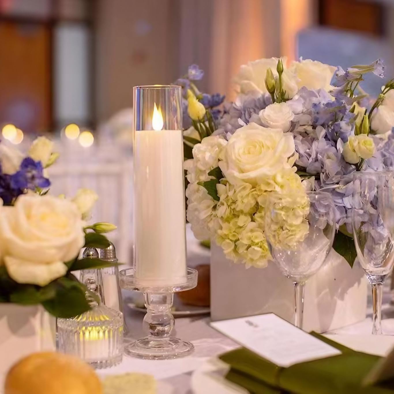 Niceme 5Pcs Clear Glass Led Flameless Candles With Remote Timer, Flickering Battery Operated Pillar Candles Teardrop Flame Black