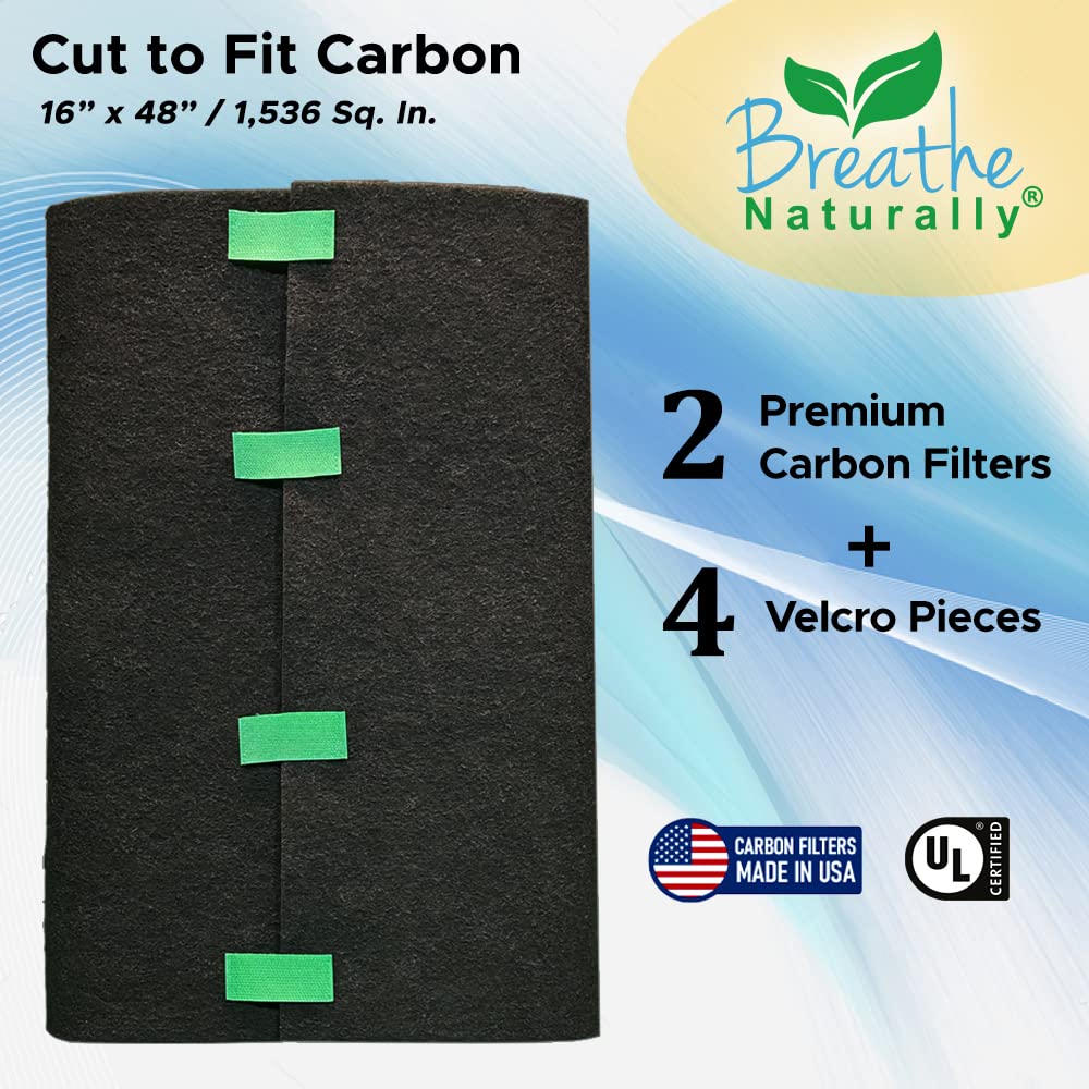 Breathe Naturally Universal 16X48 Cut To Fit Activated Carbon Filter (2 Pack) Charcoal Air Filter Sheet For Air Purifiers