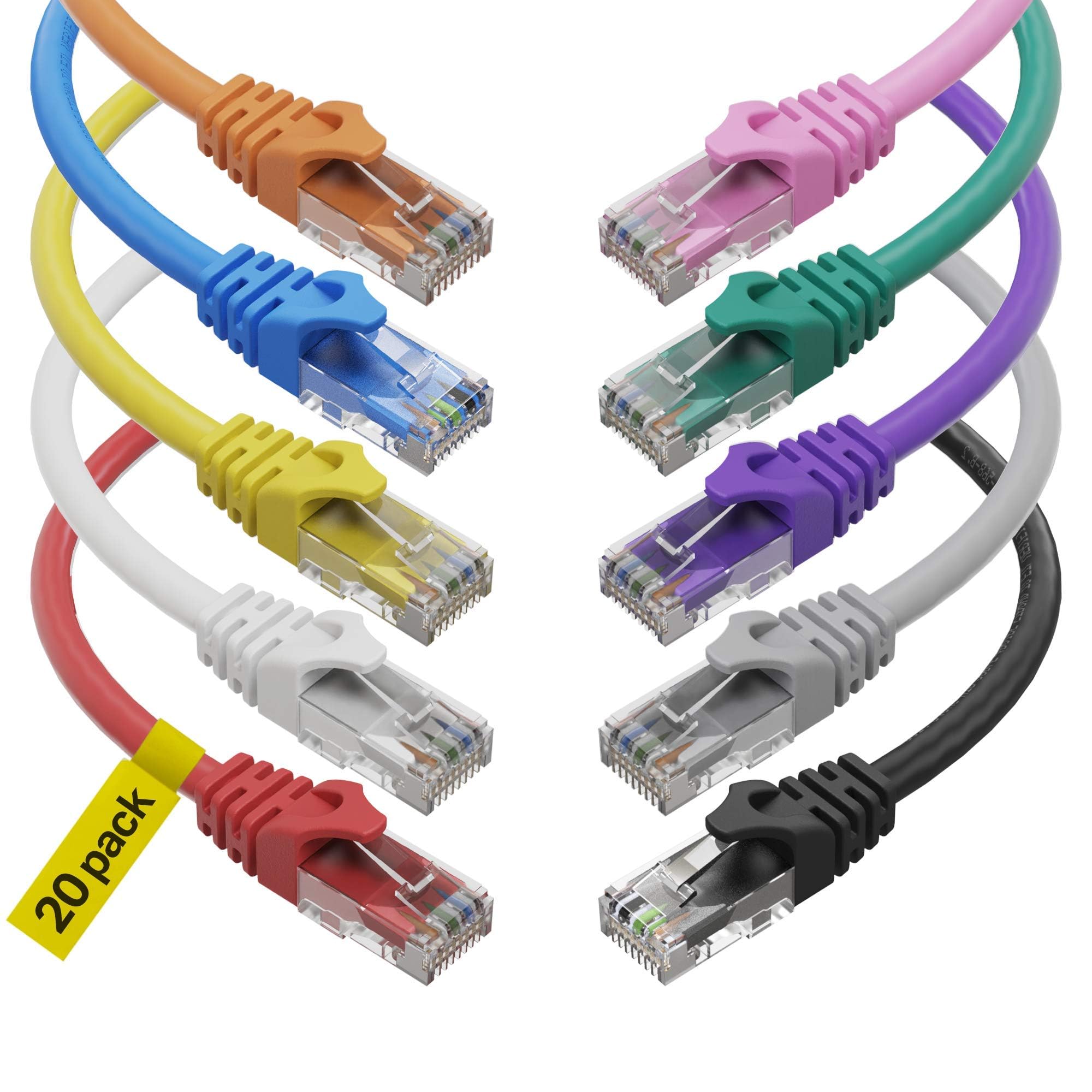 Cat 6 Ethernet Cable 3 Ft 20 Pack, Cat6 Rj45 Ethernet Patch Cables, High Speed Computer Wire 10Gbps 500Mhz, Utp Cat6 Internet La