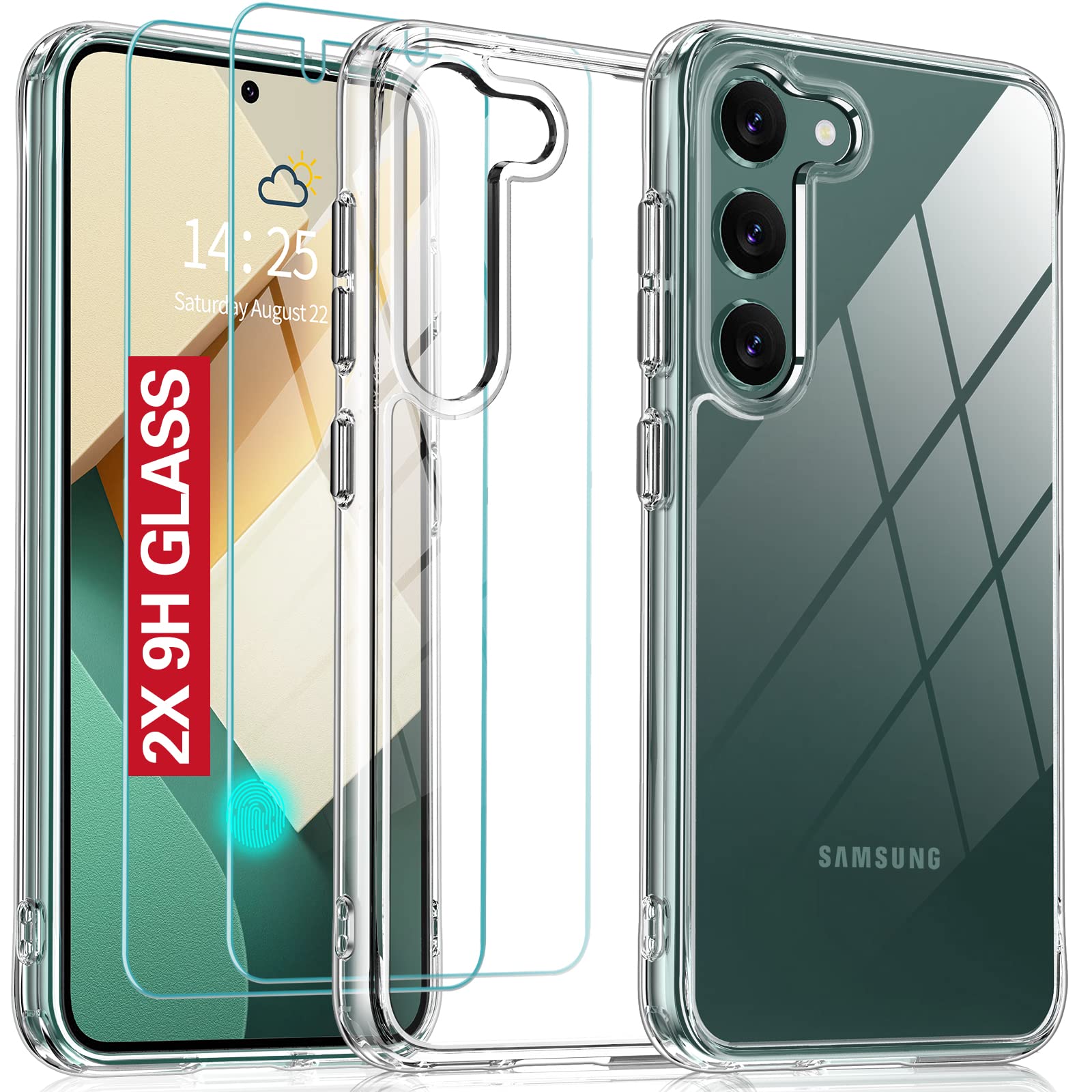 Oterkin for Samsung Galaxy S23 Plus Case Clear,[20X Anti-Yellowing] S23 Plus Case with [2Pcs Tempered Glass Screen Protectors][B