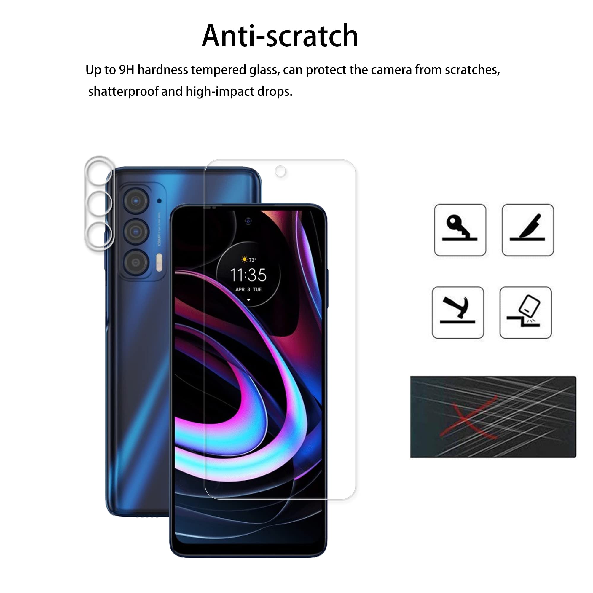 Hkkais [2+2 Pack] Glass Screen Protector Compatible For Motorola Moto Edge 2021 / Moto Edge 5G Uw 2021 Tempered Glass Camera Len
