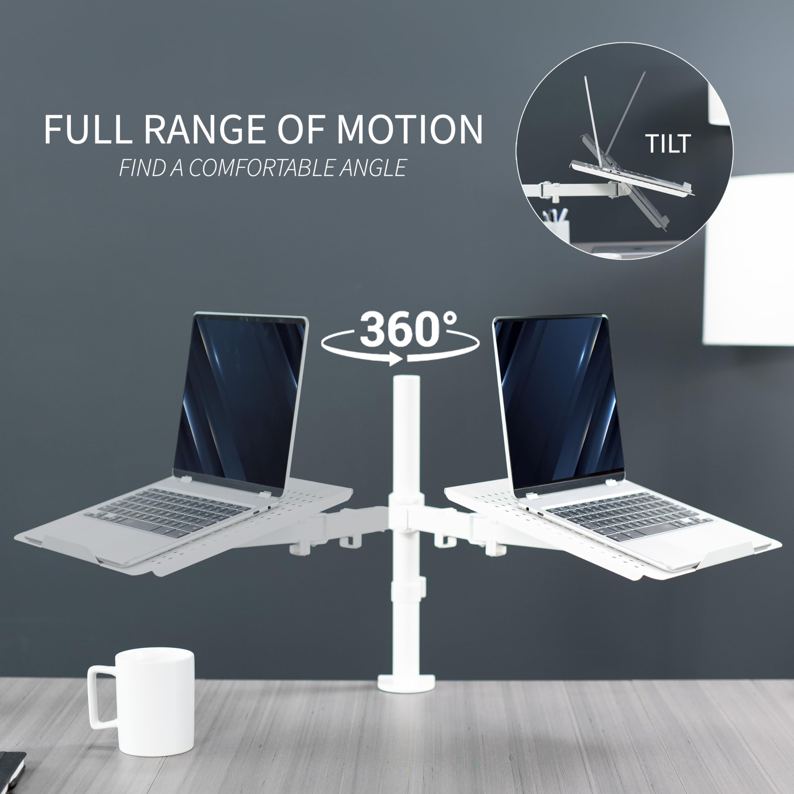 VIVO Single Laptop Notebook Desk Mount Stand, Fully Adjustable Extension with C clamp, Fits up to 17 inch Laptops, White, STAND V001LW