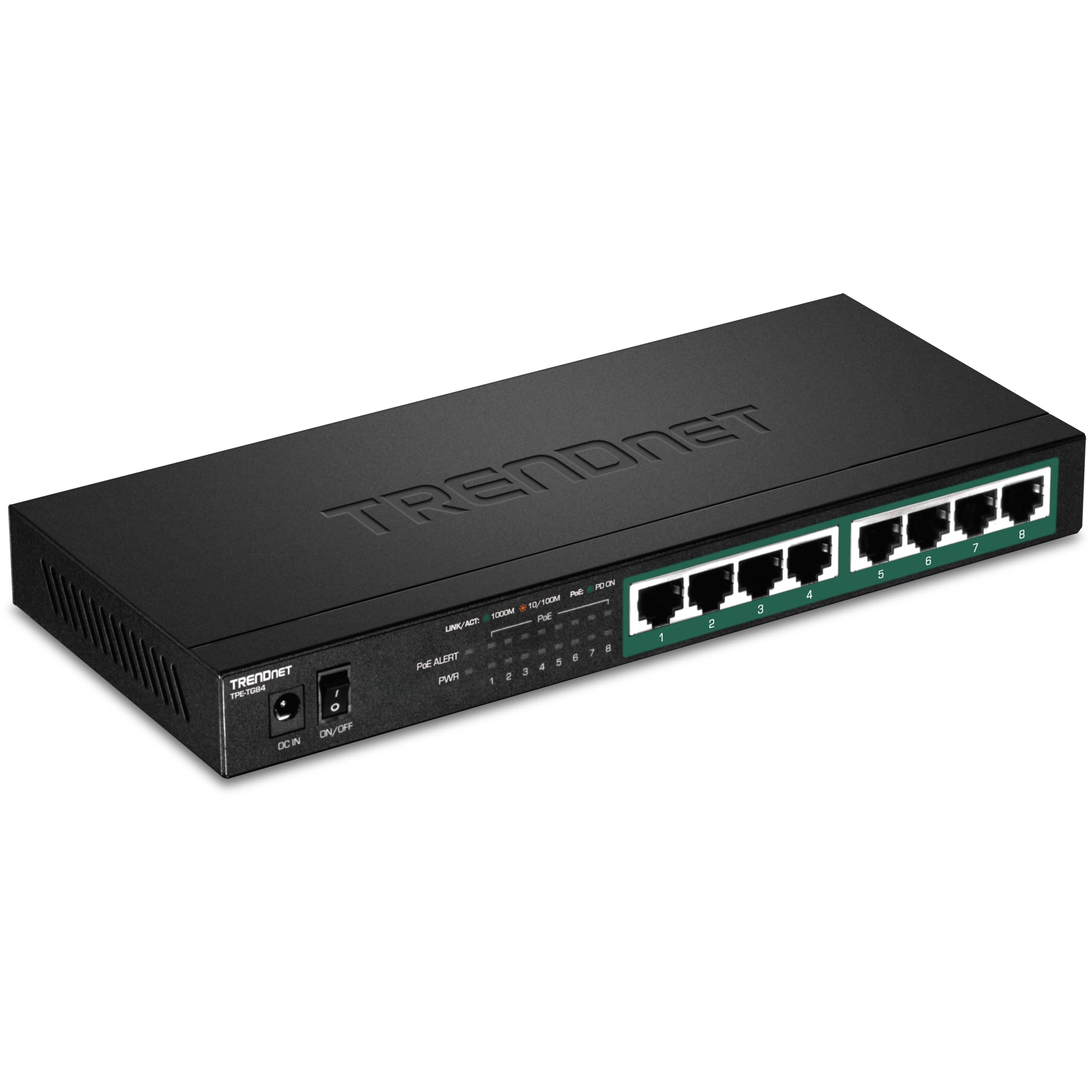 TRENDnet 8-Port Gigabit PoE+ Switch, 120W PoE Power Budget, 16Gbps Switching Capacity, IEEE 802.1p QoS, DSCP Pass-Through Suppor