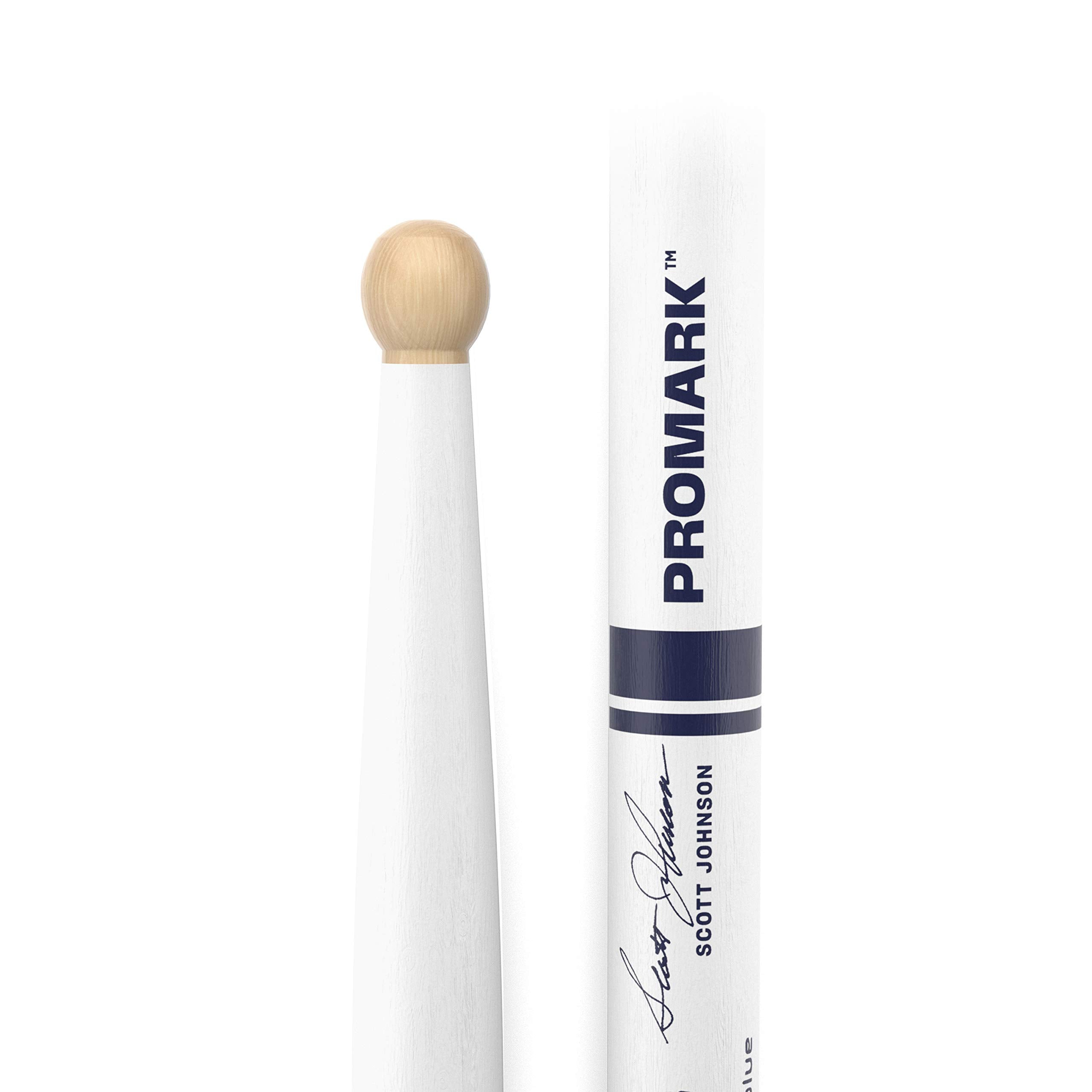 Promark Drum Sticks   Scott Johnson Drumsticks   Drum Sticks Set   Wood Tip   Painted White Hickory Drumsticks   Consistent Weig
