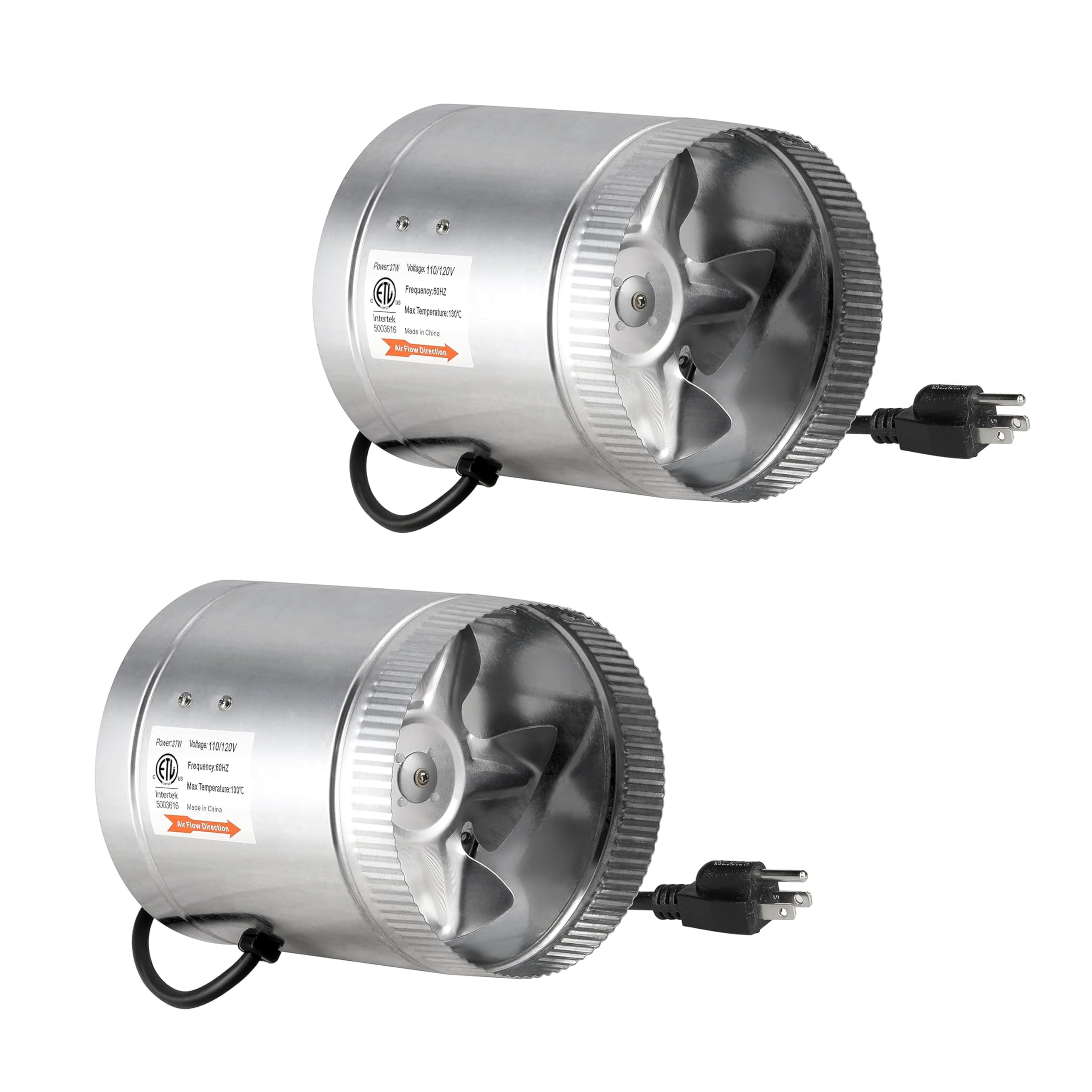 Ipower 6 Inch 240 Cfm Booster Fan Inline Duct Vent Blower For Intake 5.5' Grounded Power Cord And Hvac Exhaust, Low Noise, 2 Pac