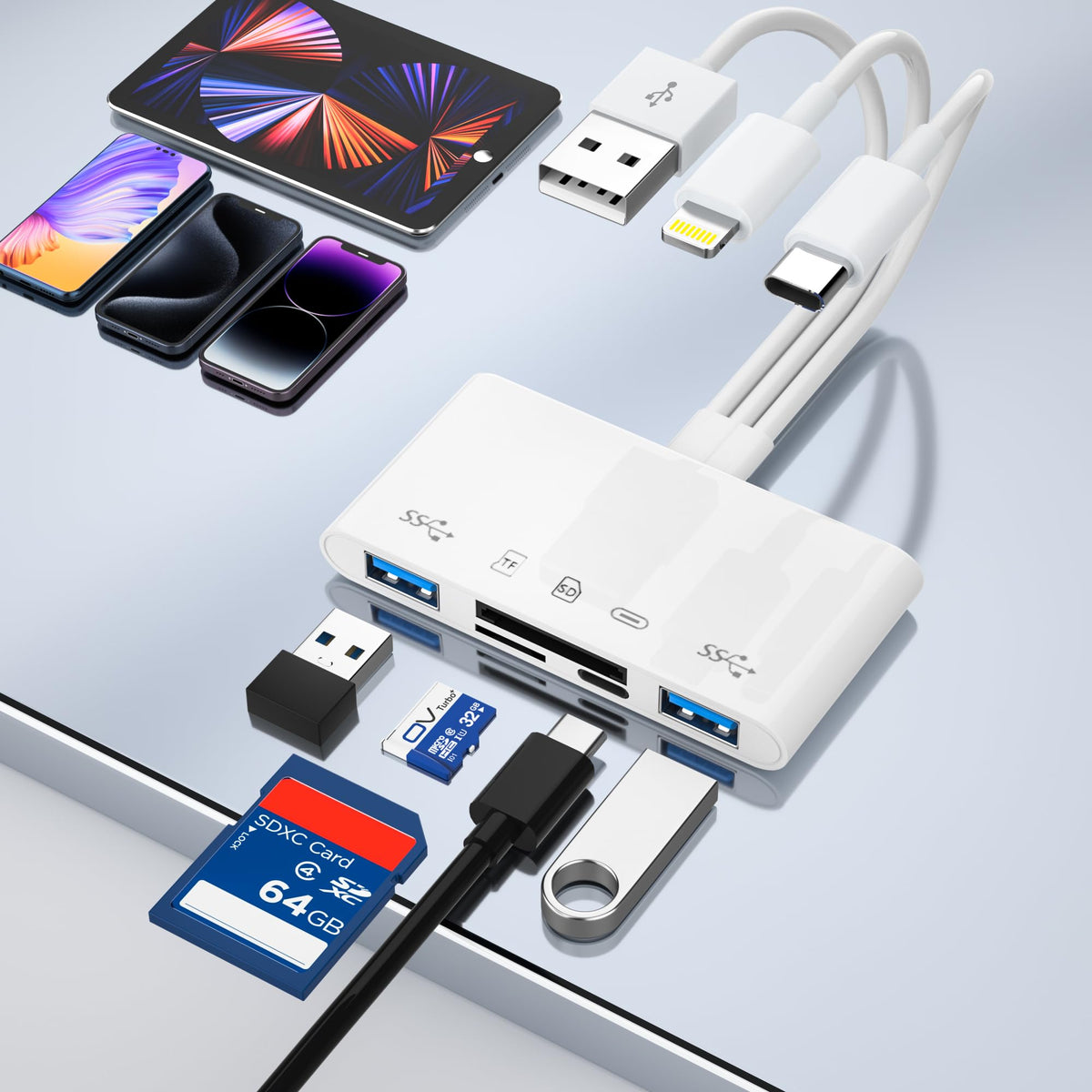 Sd Card Reader For Iphone Ipad Camera   5 In 3 Digital Camera Adapter With Sd/Tf/Micro Sd Card+2*Usb Adapter+Usb C Audio Adapter