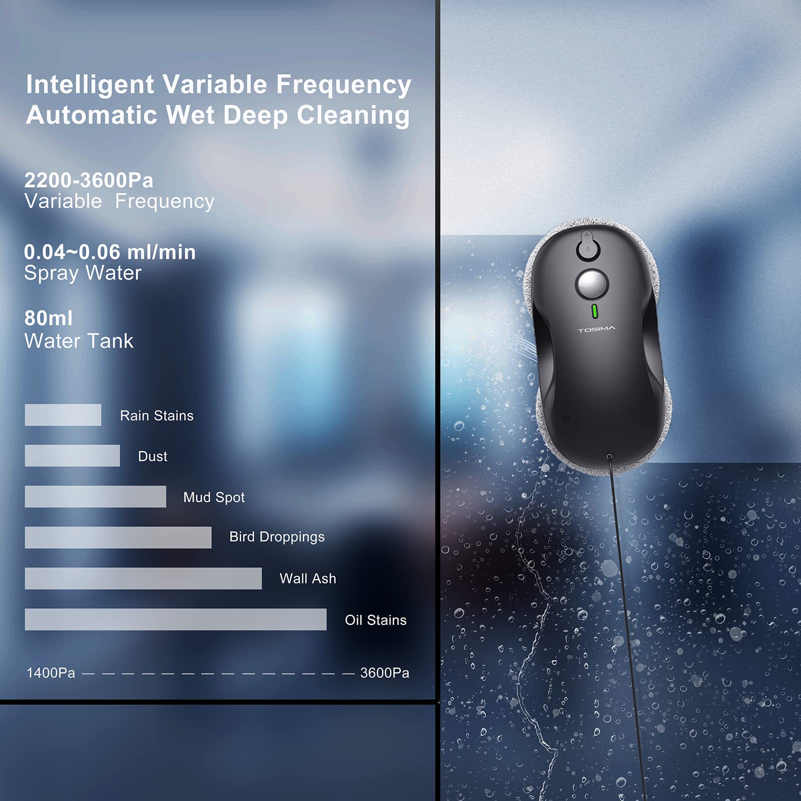 Tosima W3 Window Cleaning Robot   Dual Direction Auto Spray Smart Window Cleaner With Triple Safety System, Smart Navigation, Re