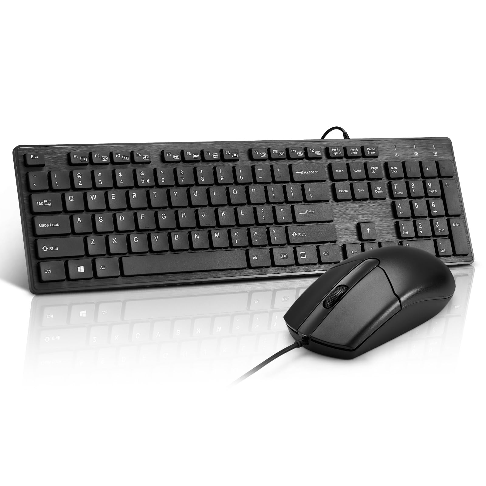 Wired Keyboard and Mouse Combo, FullSized Ergonomic Computer Keyboard and Optical Wired Mouse for Windows, Mac OS Desktop/Lapto