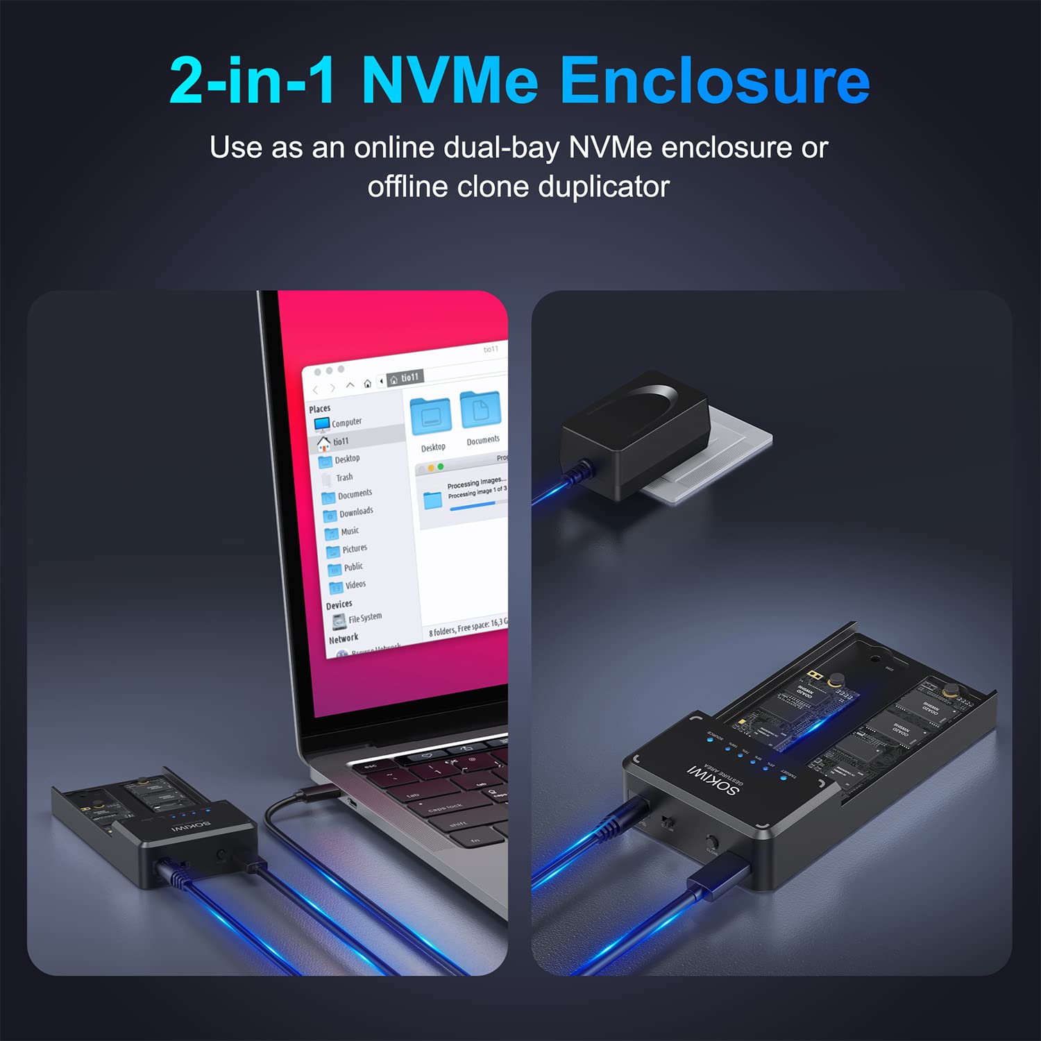 Nvme M.2 Duplicator Dual Bay Offline Clone Tool Free, 10Gbps Nvme Docking Station With Cooling Fan ,Nvme M.2 Ssd Enclosure For N