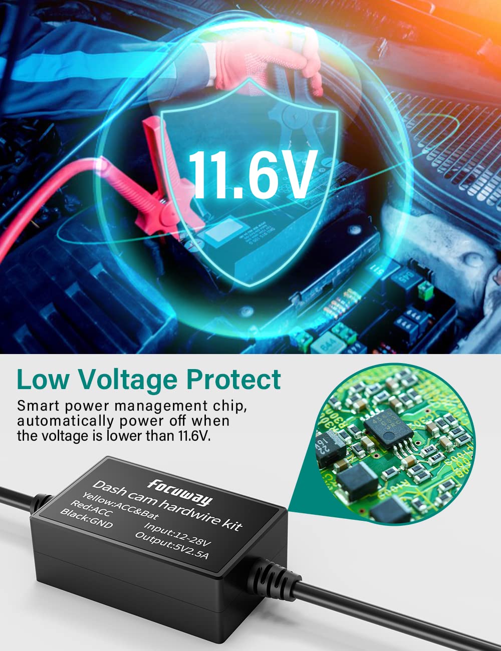 Dash Cam Hard Wire Kit For Focuway T5/ T5 Pro/ T6/ D2 Duo/ D4 Duo Model, 4 Meter Dashboard Camera Car Charger Cable Kit 12V  24V