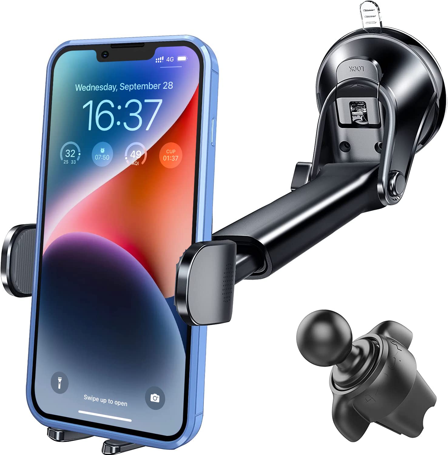 Apps2Car Suction Cup Phone Mount, Windshield/Dashboard/Air Vent Suction Car Phone Holder Mount With Sticky Gel Pad, Compatible With Iphone, Samsung, All Cellphone, Thick Case Friendly