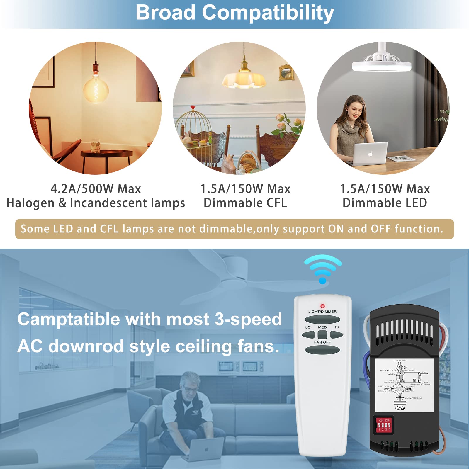 Universal Ceiling Fan Remote Control Kit Dimmable, Replacement For Hampton Bay,Hunter, Honeywell, Westinghouse Fan 28R Fan Hd Ch